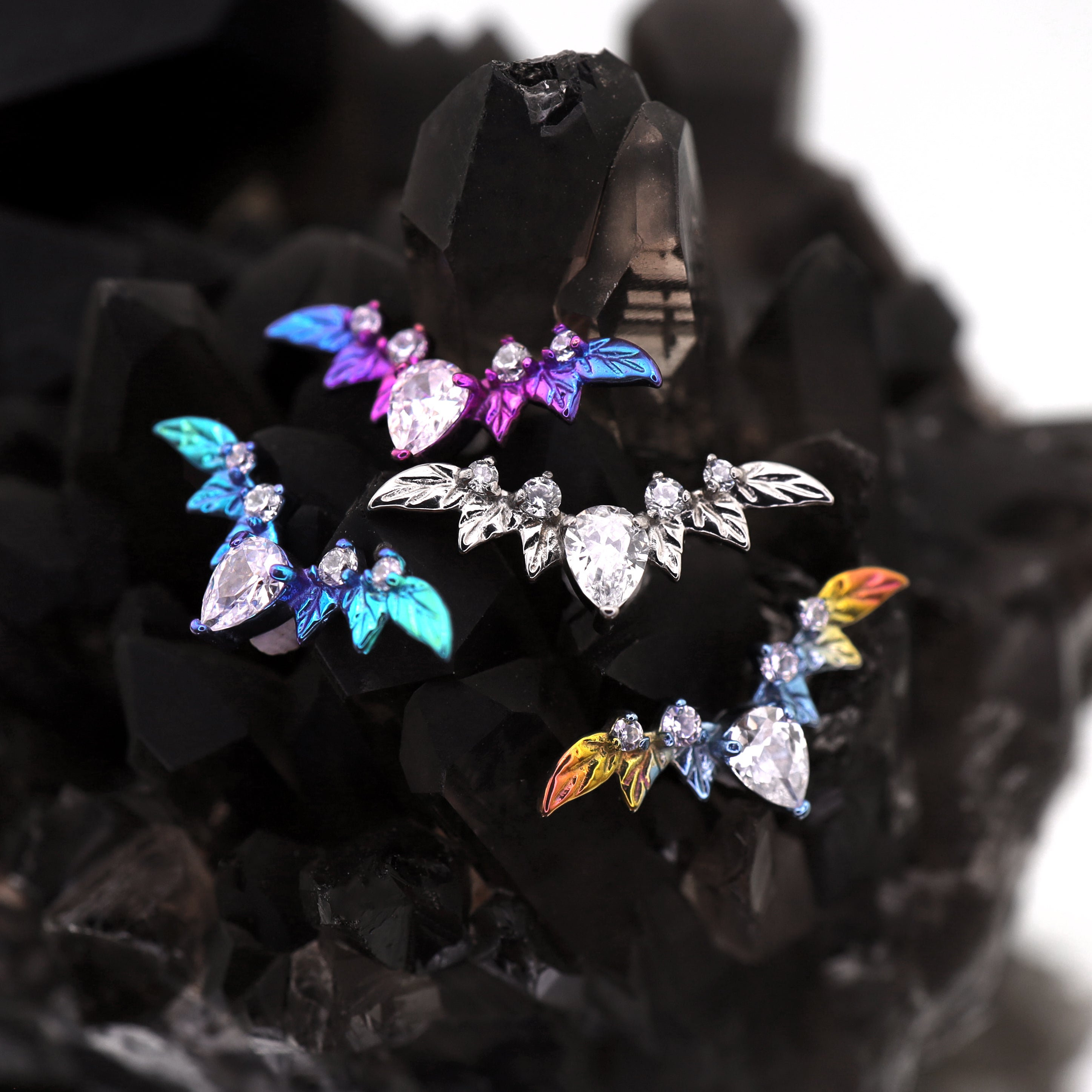 Teardrop CZ Bat Titanium Ear Studs ph1
