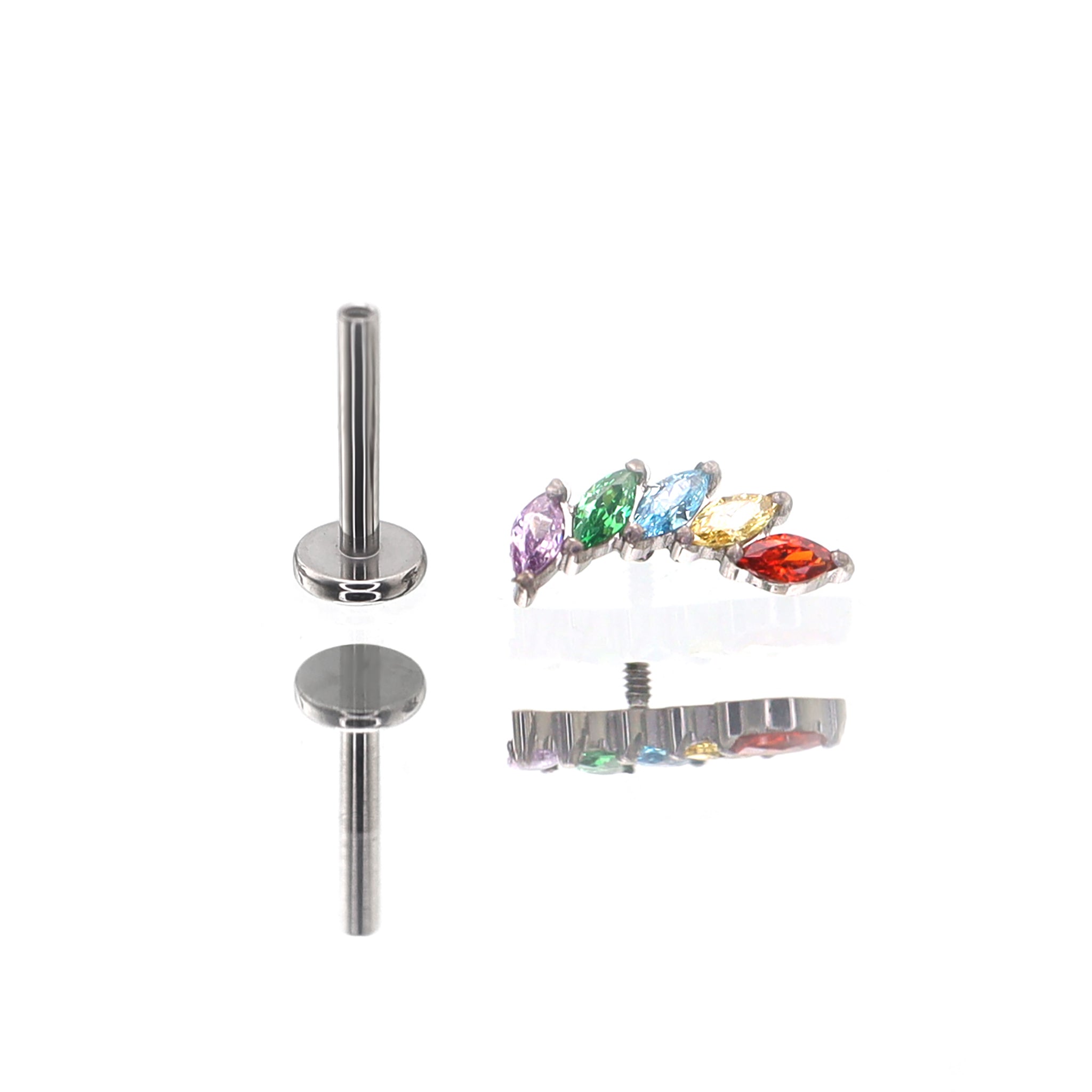 Rainbow Marquise-Cut CZ Titanium Ear Studs ph1