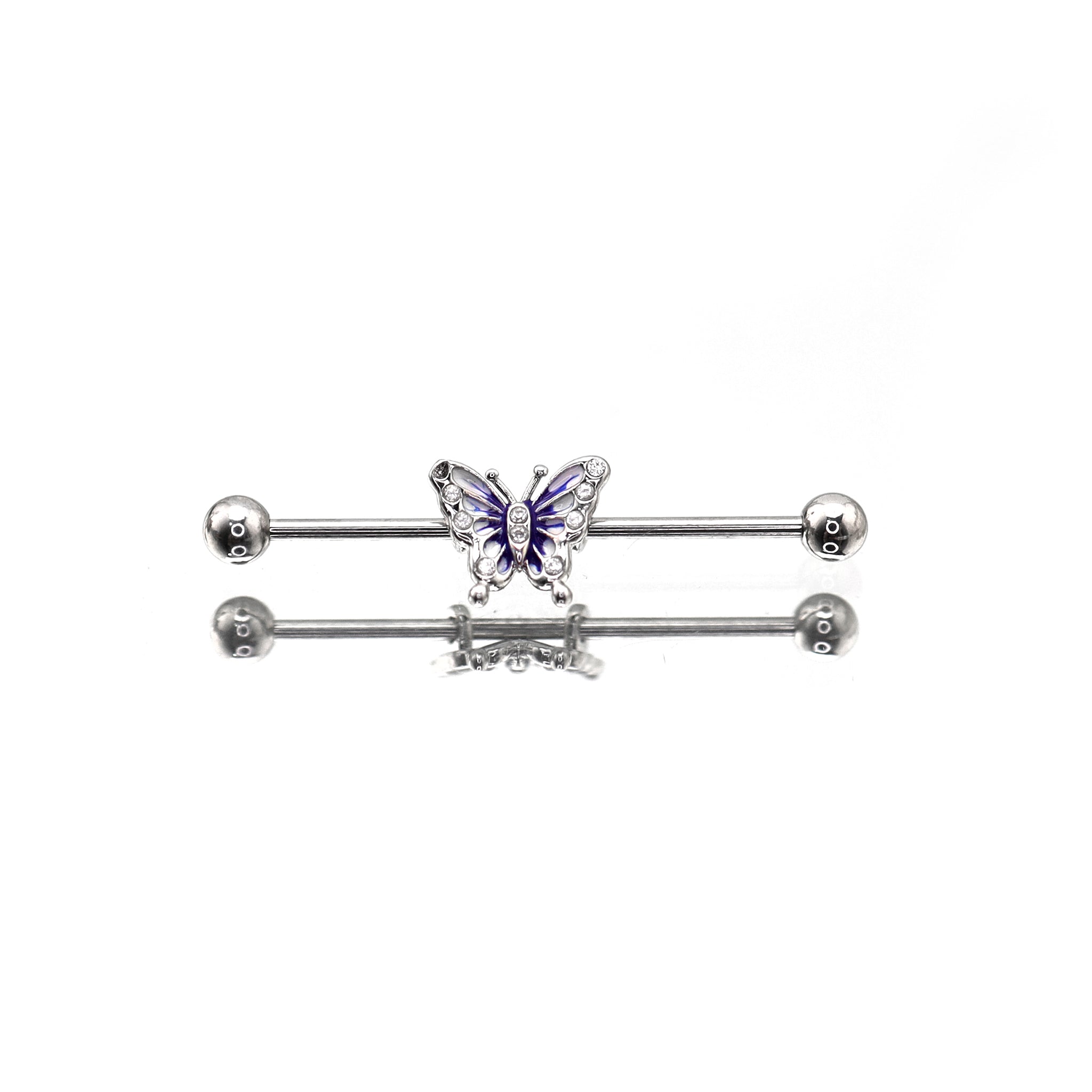 Blue & White Epoxy Gradient Butterfly stainless steel Industrial Barbell ph1
