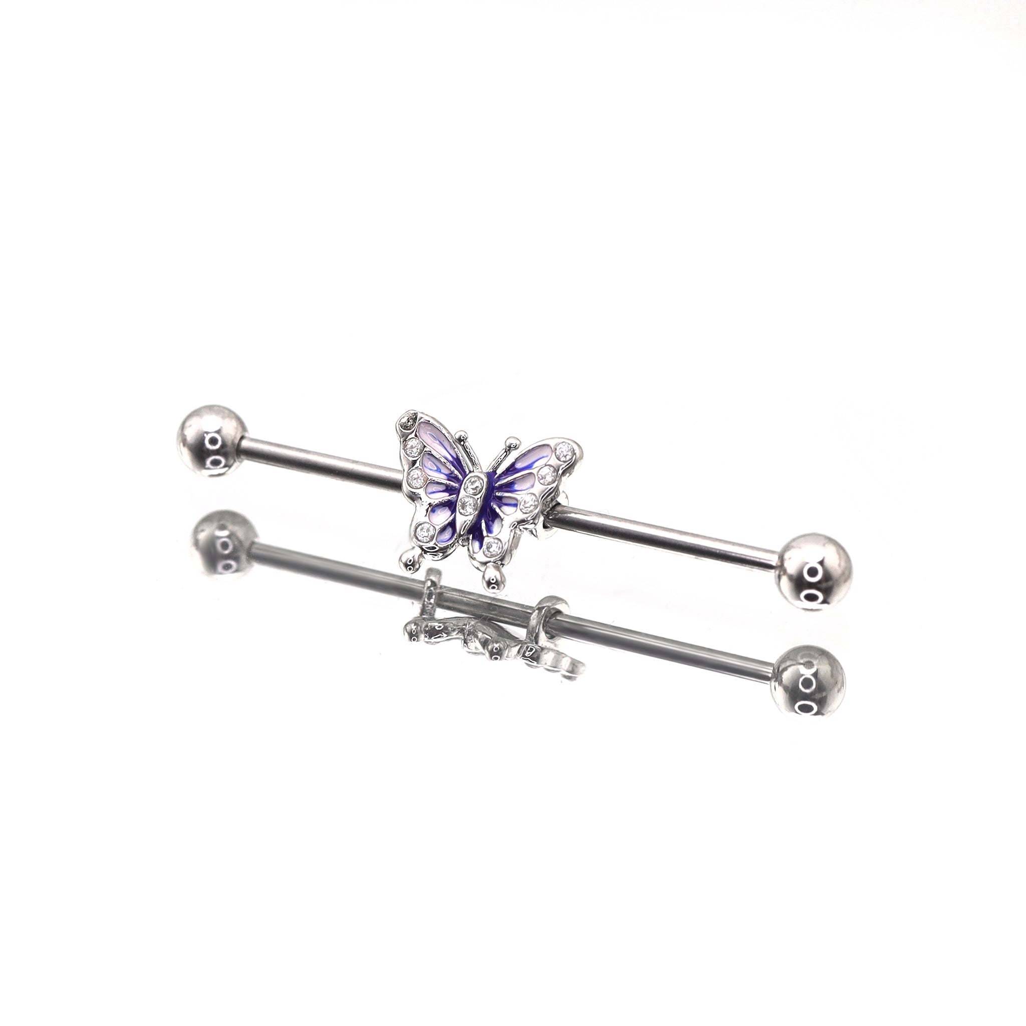 Blue & White Epoxy Gradient Butterfly stainless steel Industrial Barbell ph1