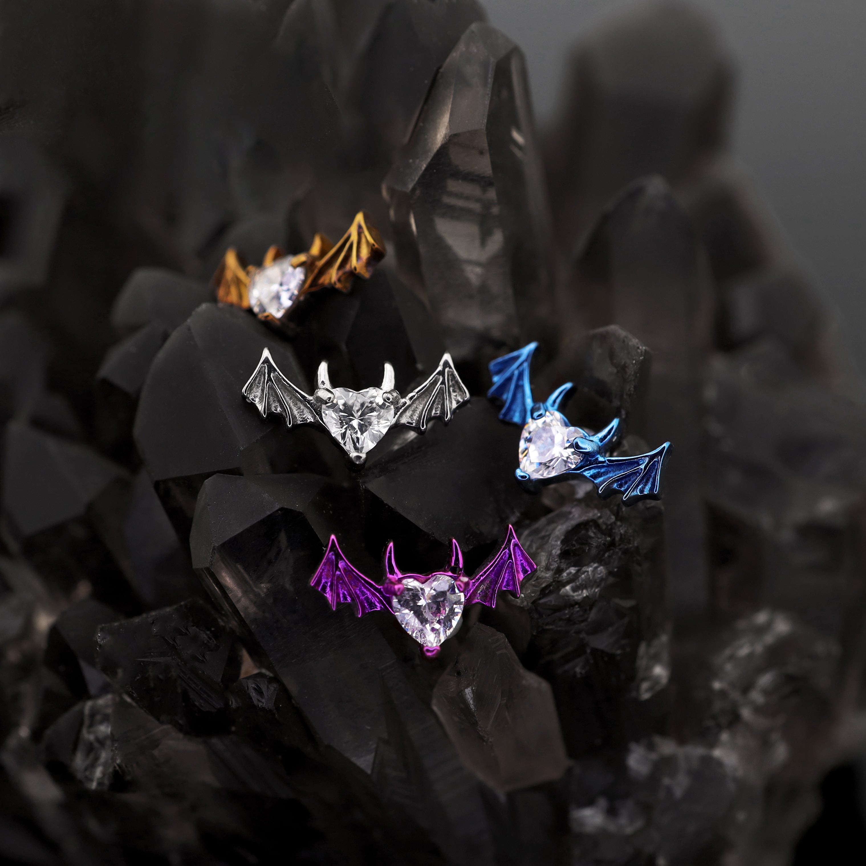 CZ Demonic Heart Wing Internally Threaded Titanium Studs ph1