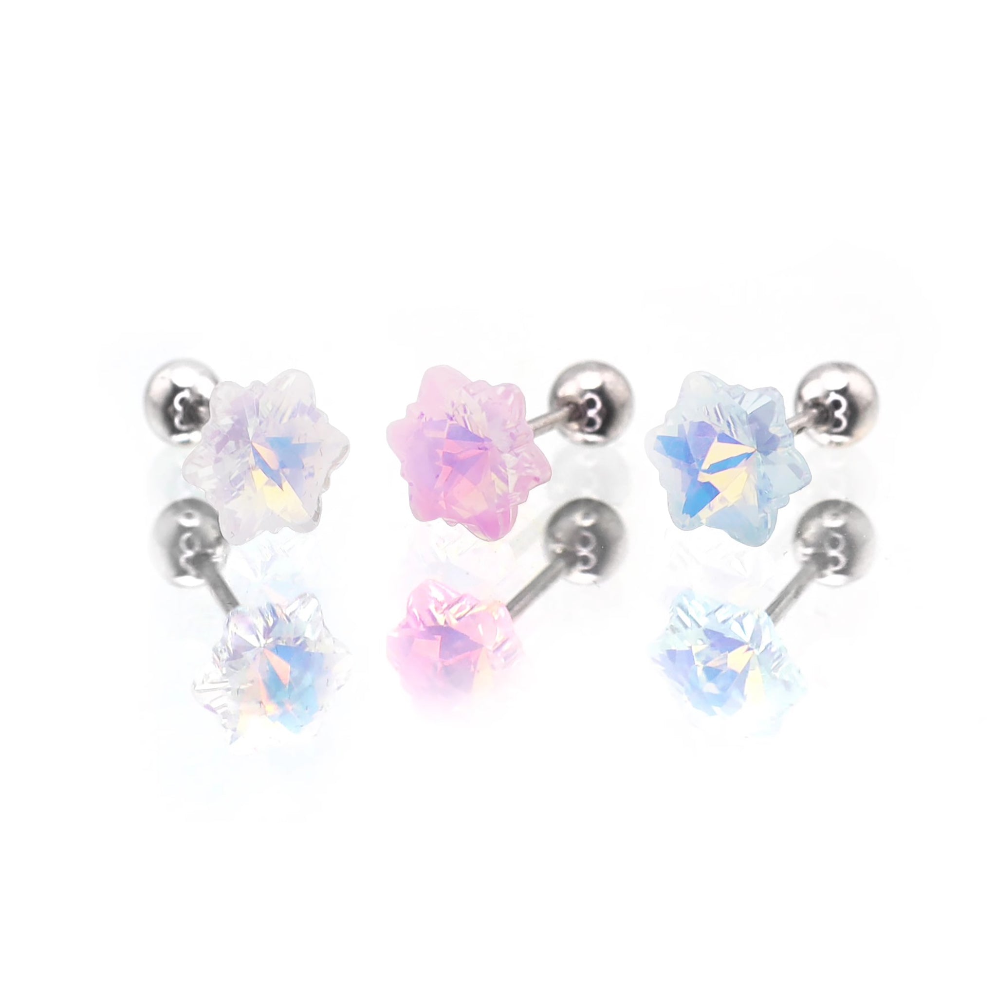 PAIR OF Mocha CZ Colorful Snowflake stainless steel Ear Studs ph1
