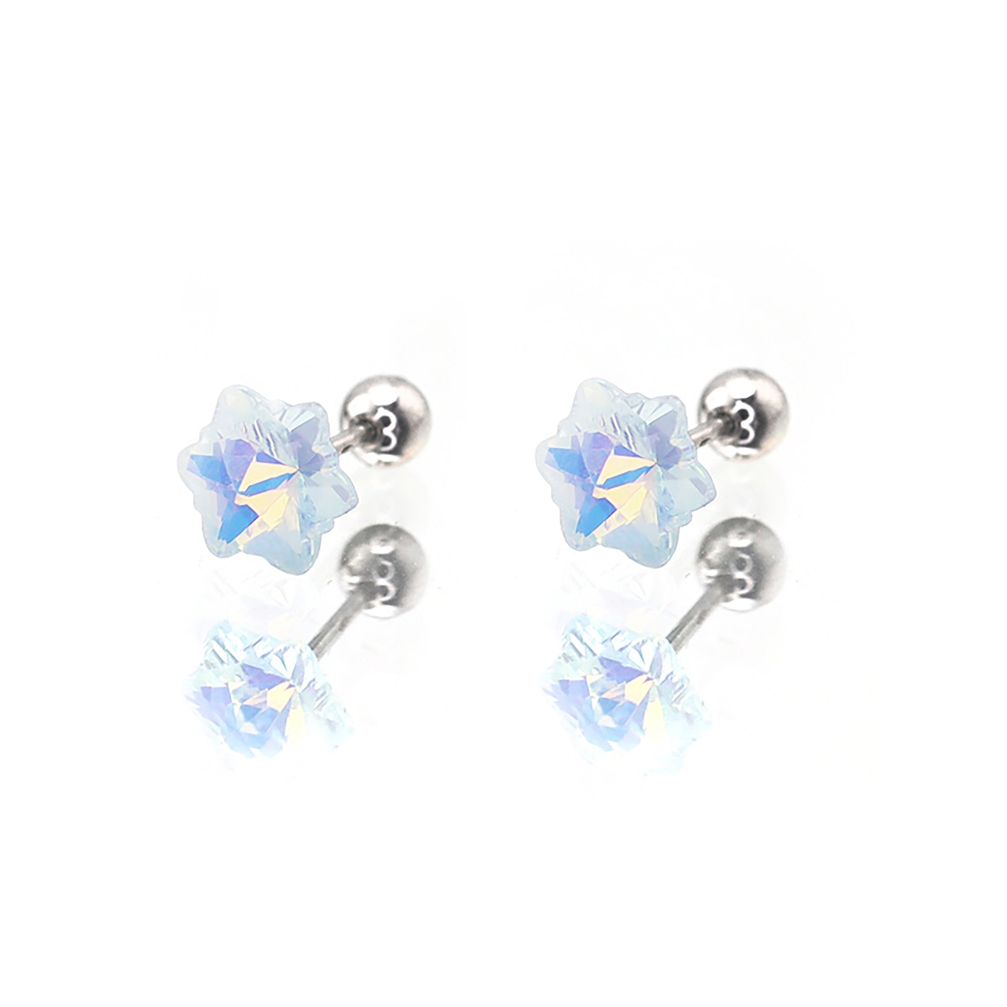 PAIR OF Mocha CZ Colorful Snowflake stainless steel Ear Studs ph1