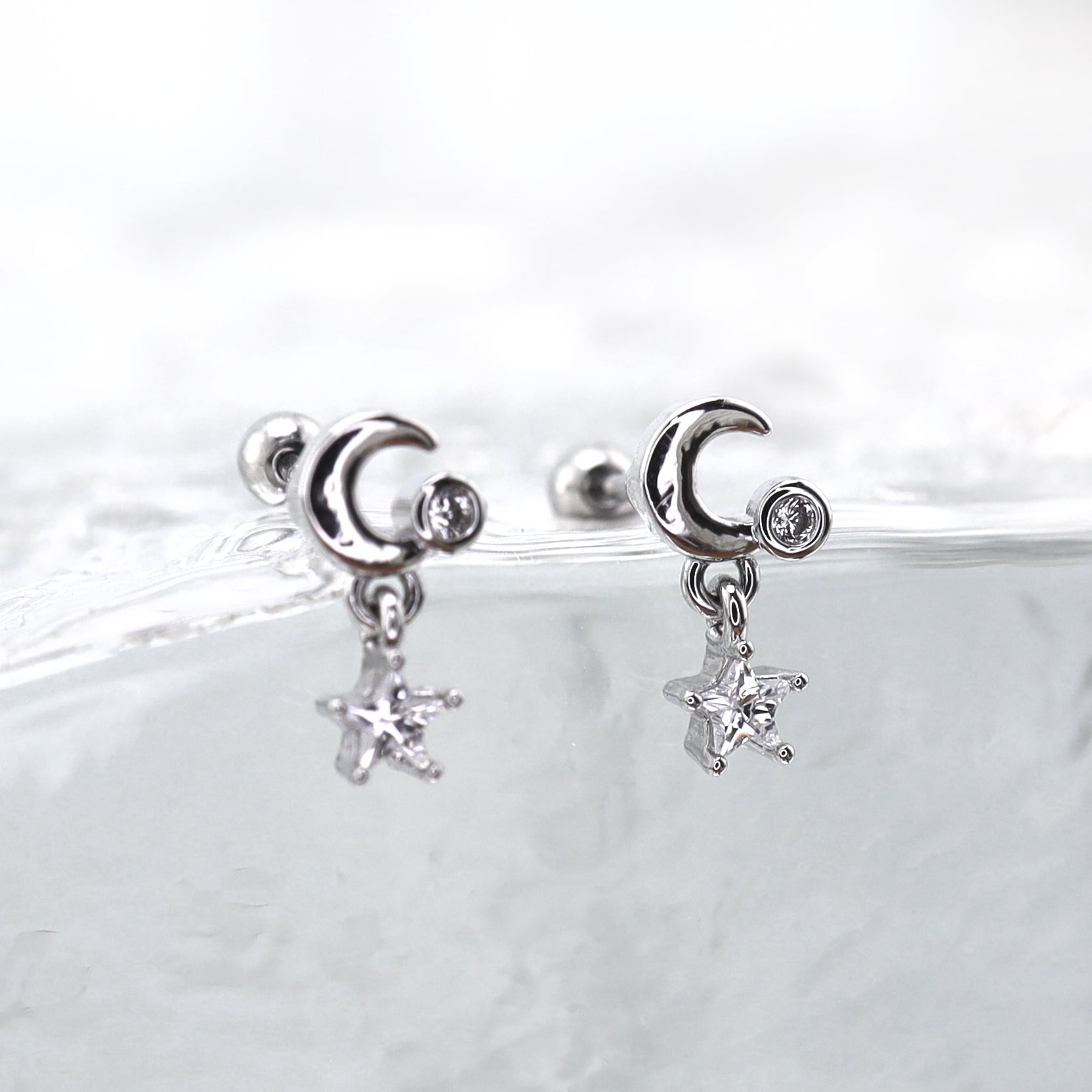 Star & Moon Dangle stainless steel Ear Studs ph1
