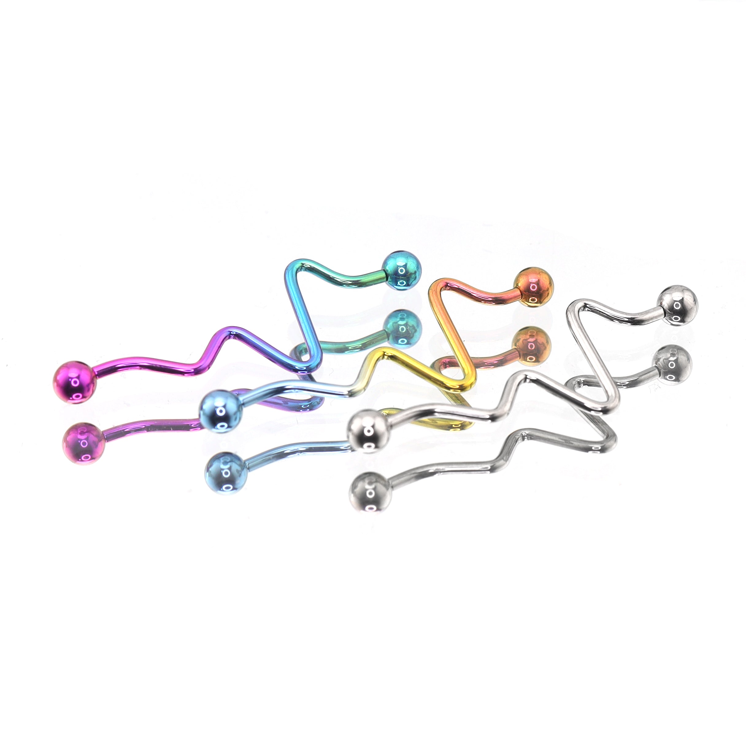 Wave-Shaped ECG Pattern Titanium Industrial Barbell ph1