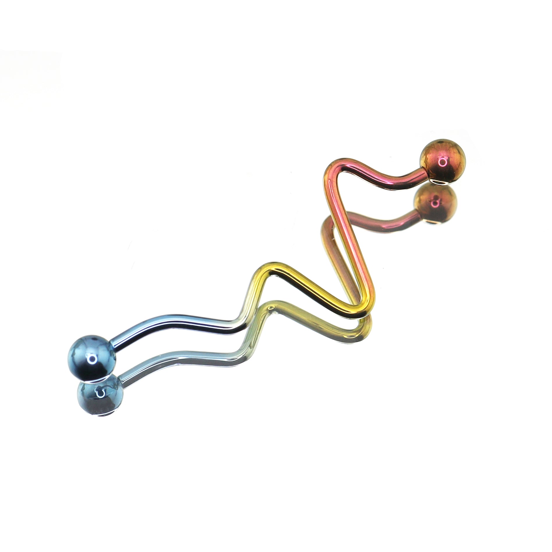 Wave-Shaped ECG Pattern Titanium Industrial Barbell ph1