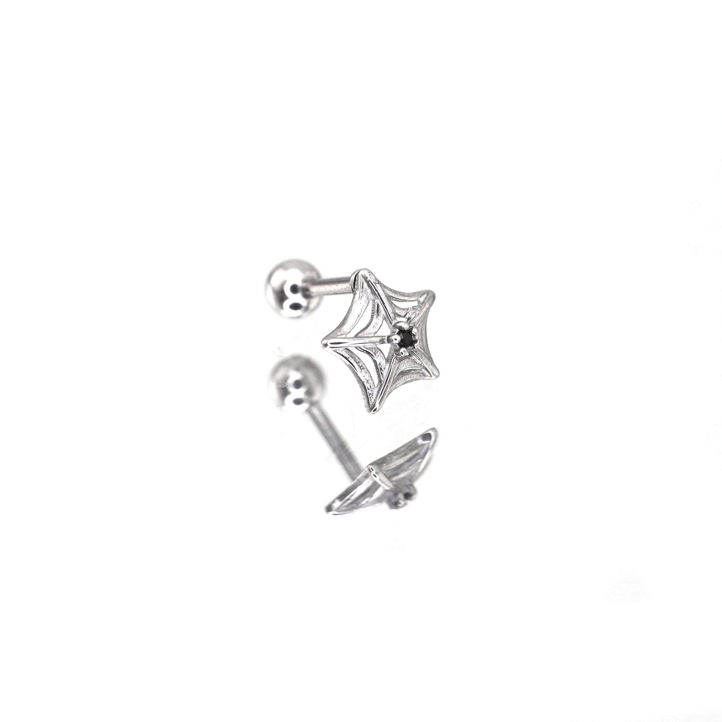 3D Openwork Spider Web CZ tainless steel Ear Studs ph1