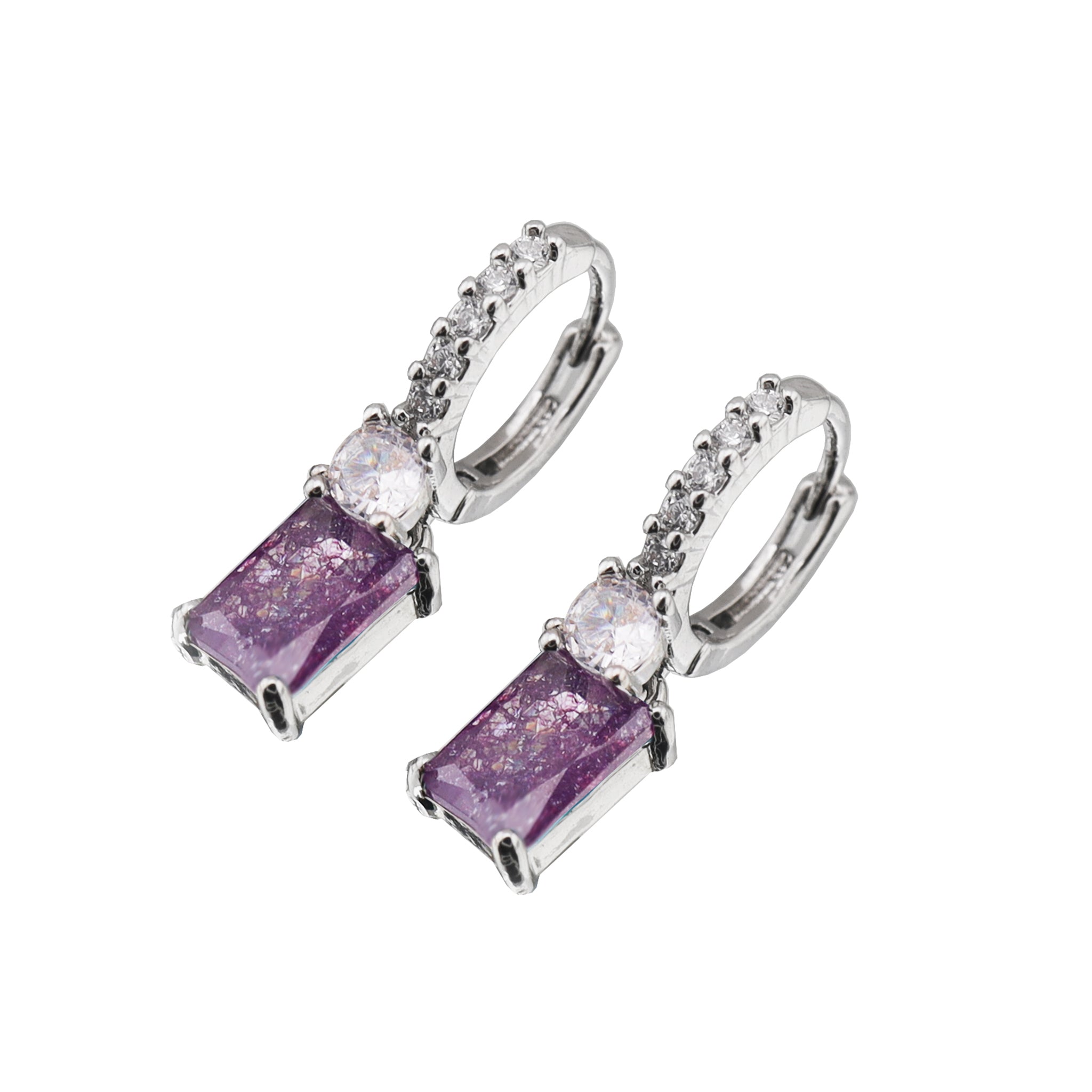 PAIR OF Blue & Purple Square CZ Pendant tainless steel Earrings ph1