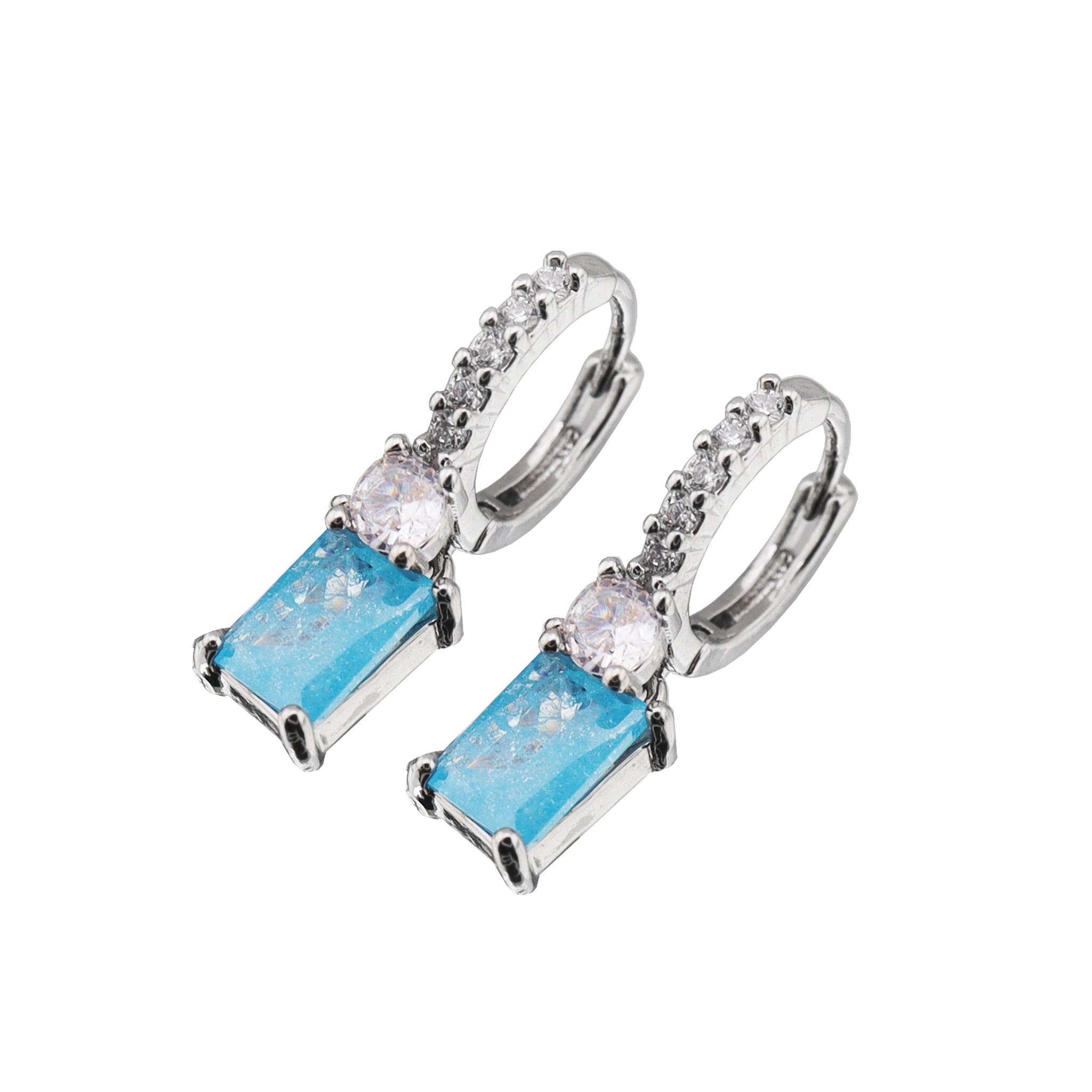 PAIR OF Blue & Purple Square CZ Pendant tainless steel Earrings ph1