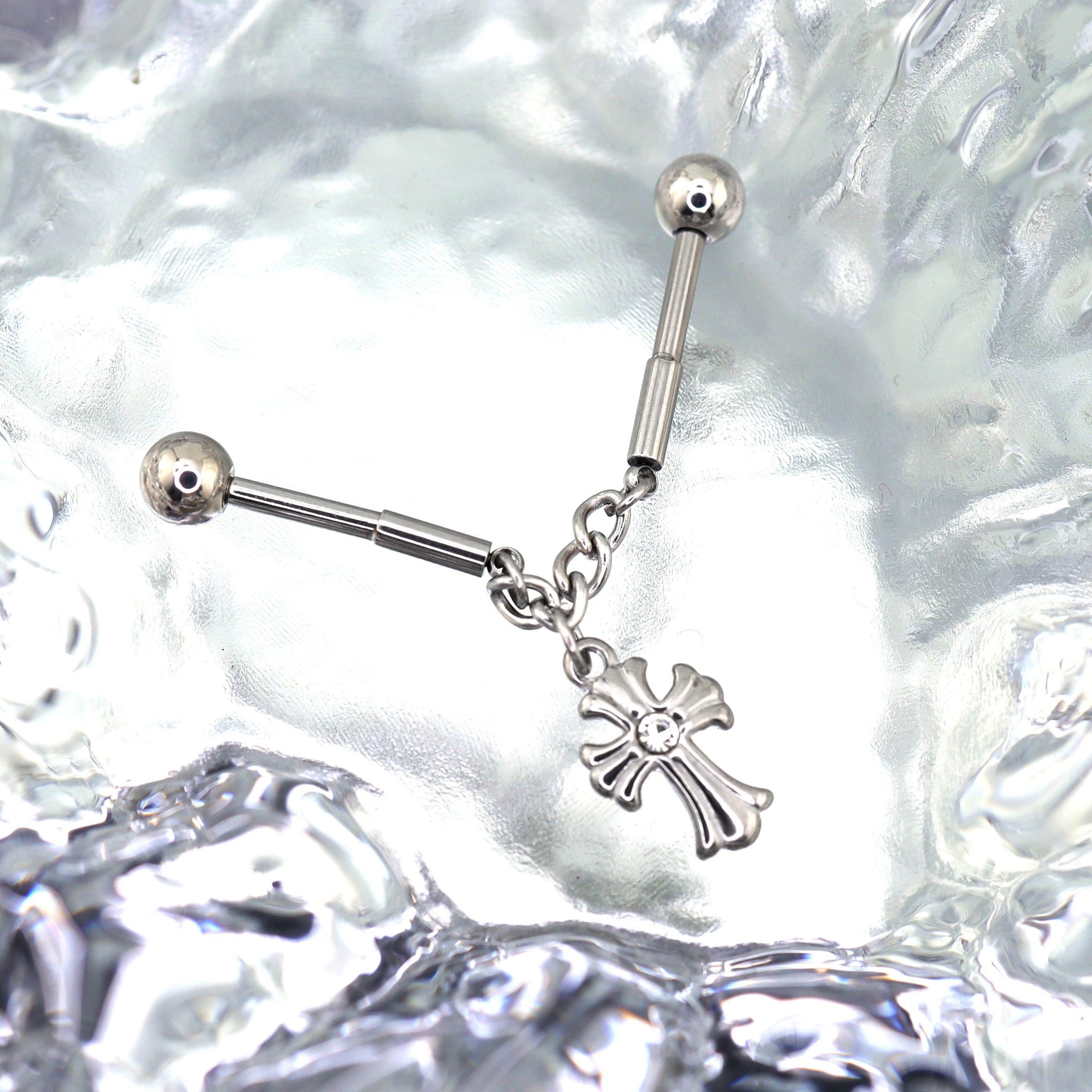 CZ Cross Chain tainless steel Industrial Barbell ph1