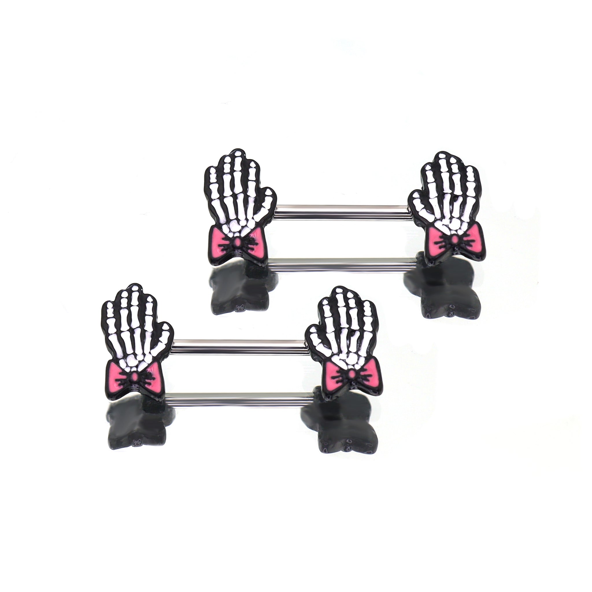 PAIR OF Bow & White Skeleton Hand tainless steel Nipple Rings ph1