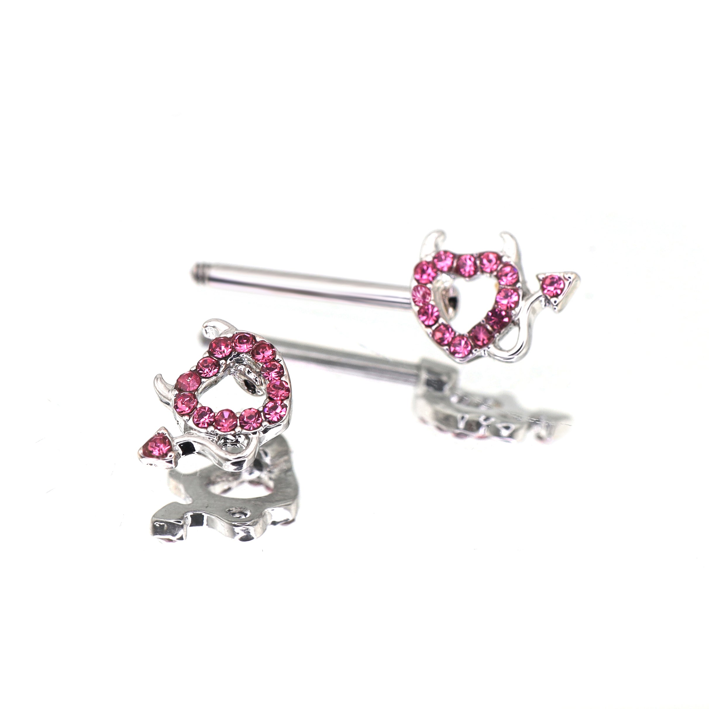 Hot Pink CZ Openwork Demon Heart tainless steel Nipple Rings oh1