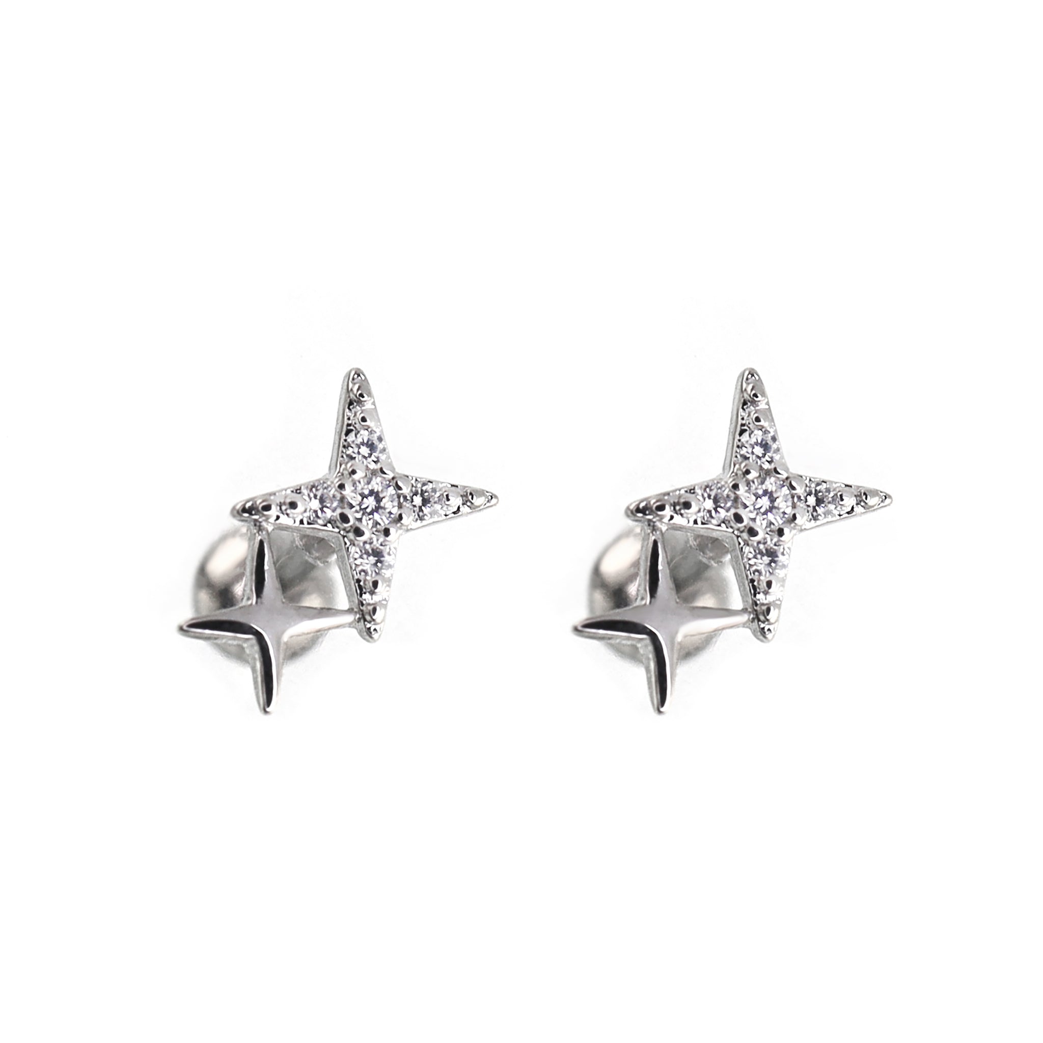 Double Four-Point Star CZ stainless steel Studs ph1