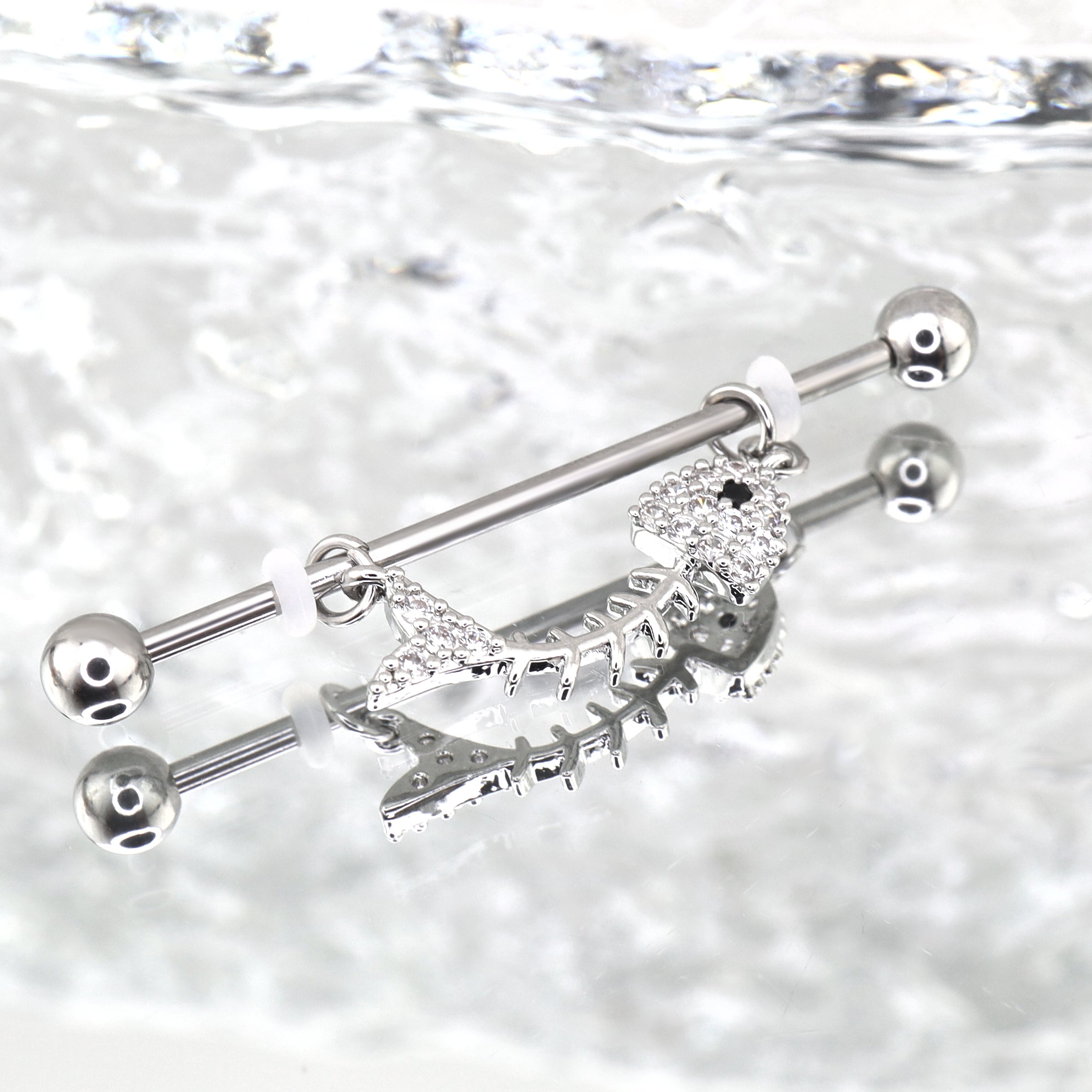Fishbone CZ stainless steel Industrial Barbell ph1