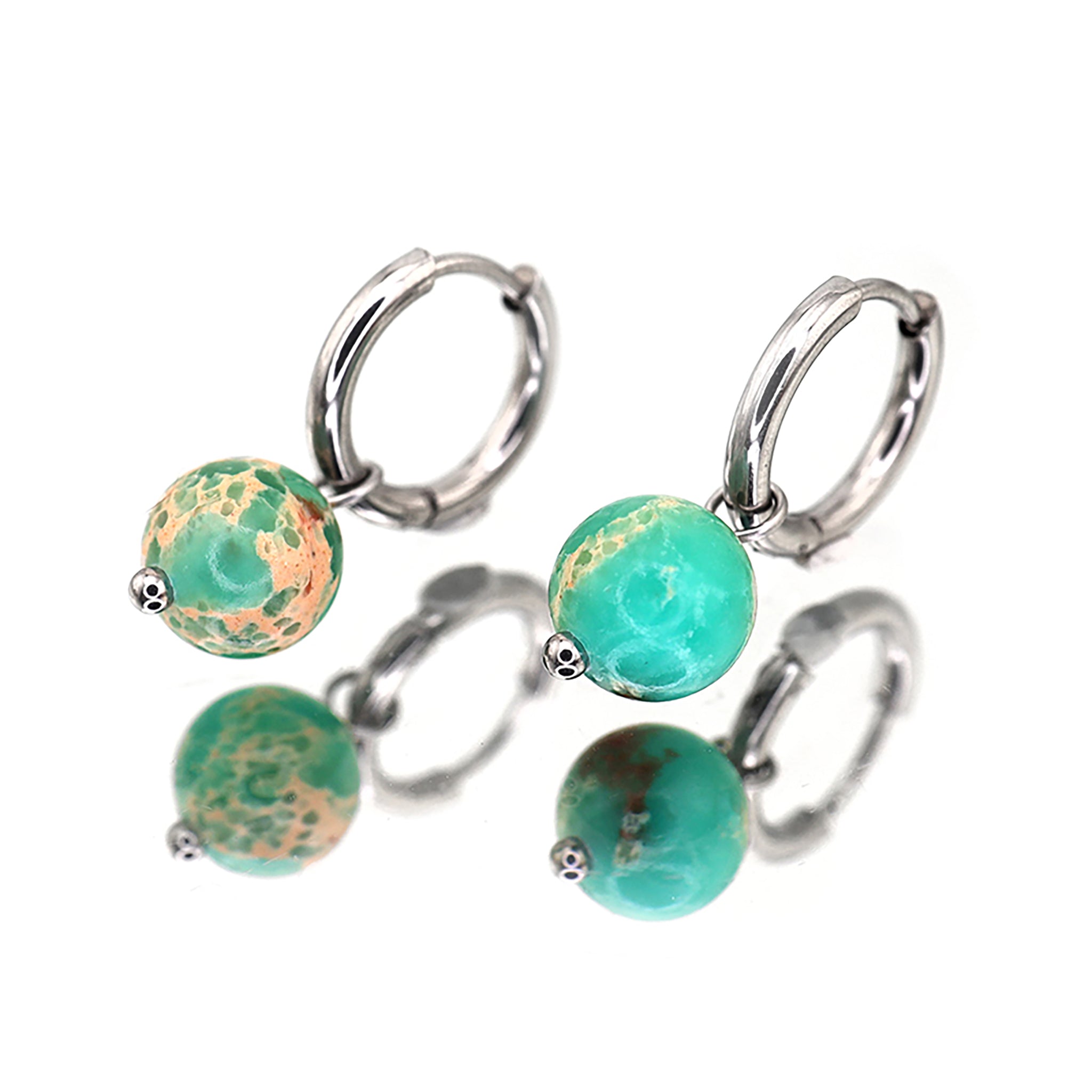 PAIR OF Jade-Inspired Blue Pendant stainless steel Earrings ph1