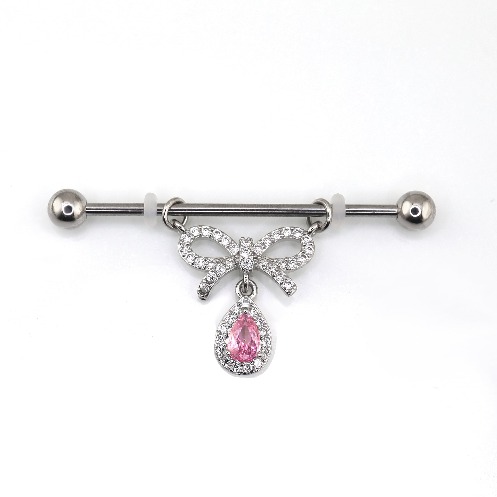 Pink CZ Bow Pendant stainless steel Industrial Barbell ph1