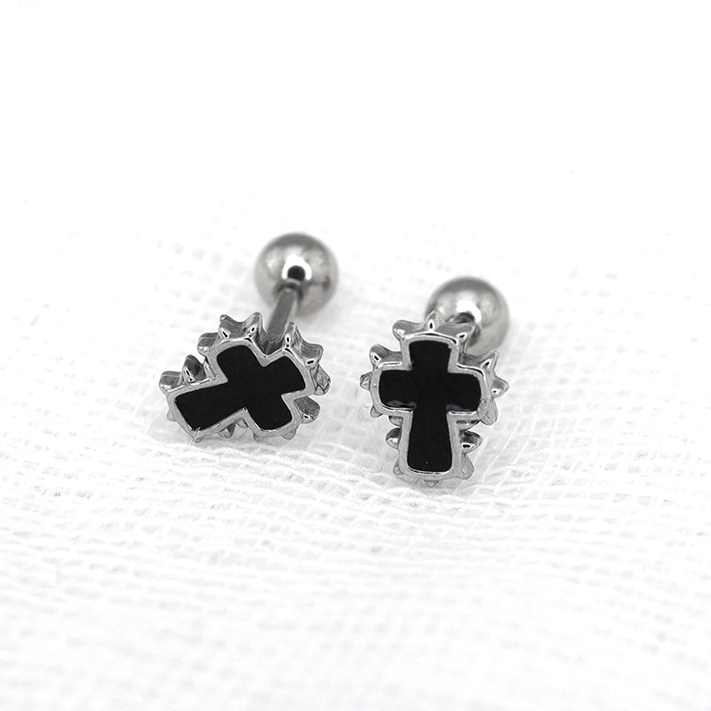 Spiked Oil Slick Cross stainless steel Ear Studs ph1