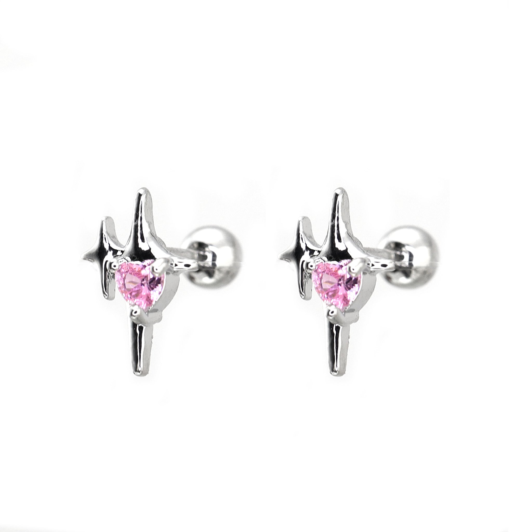 Pink CZ Double Star Thin Gauge Ear Studs ph1