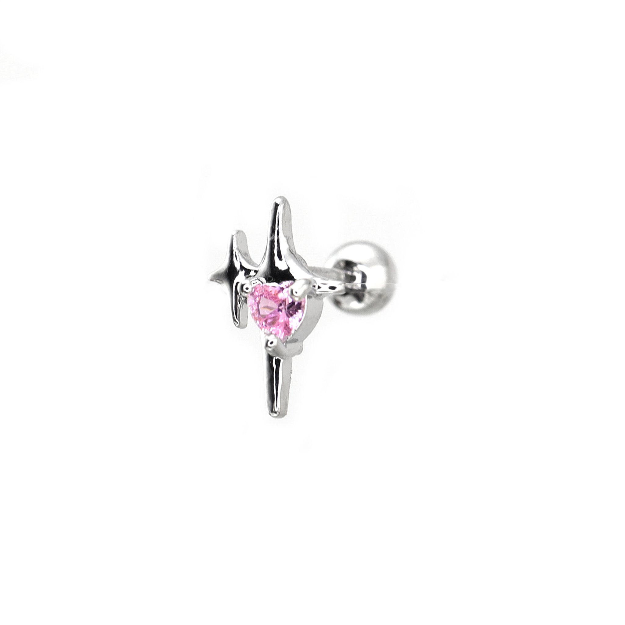 Pink CZ Double Star Thin Gauge Ear Studs ph1
