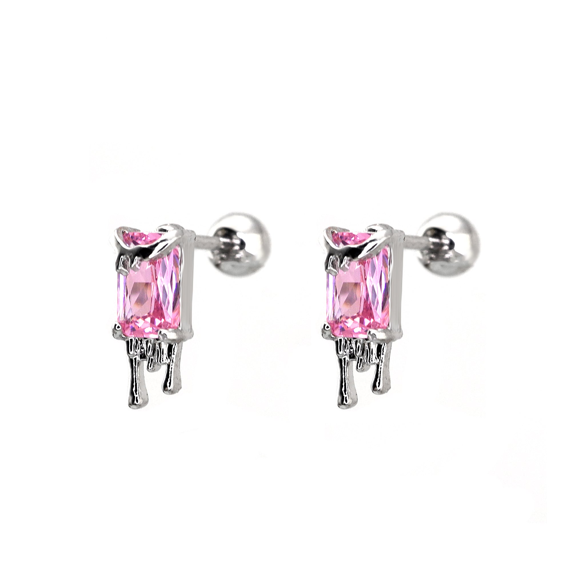 Square Pink "Rock Candy" Fluid Art Ear Studs ph1