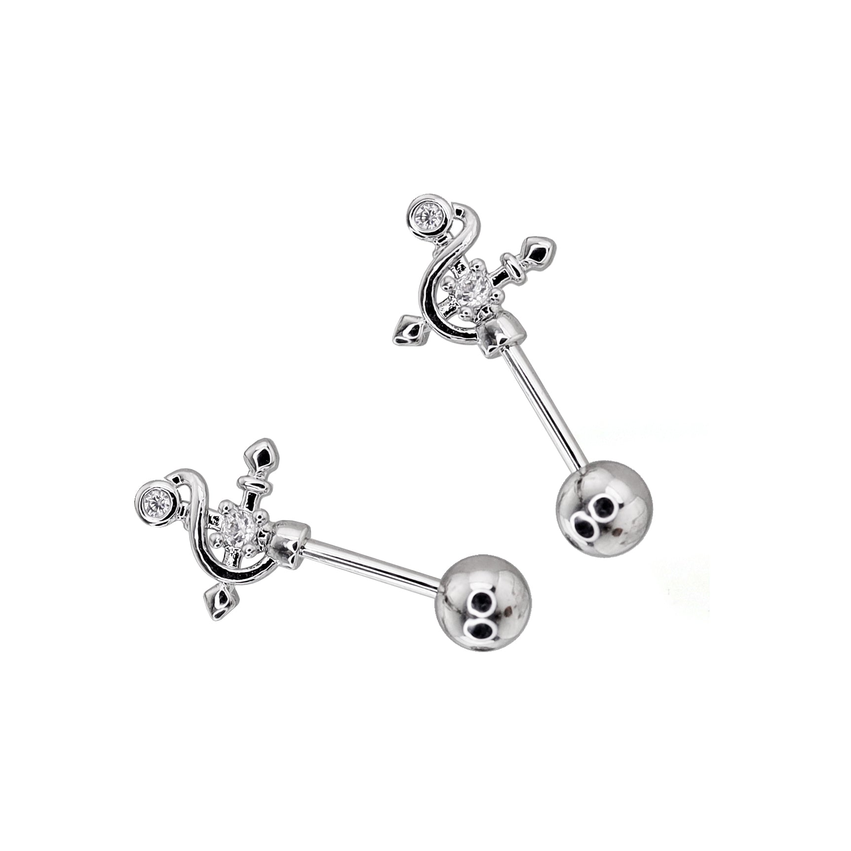 CZ Magic Wand Cross Helix Studs ph1