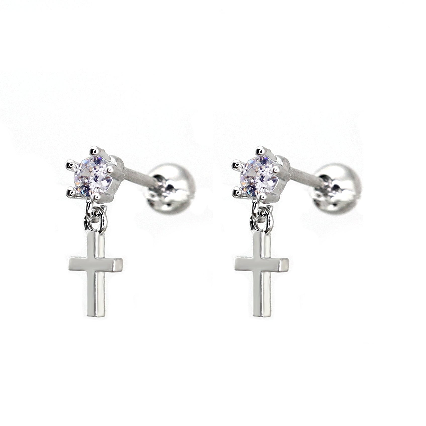 CZ Pendant Cross Thin Gauge Ear Studs ph1