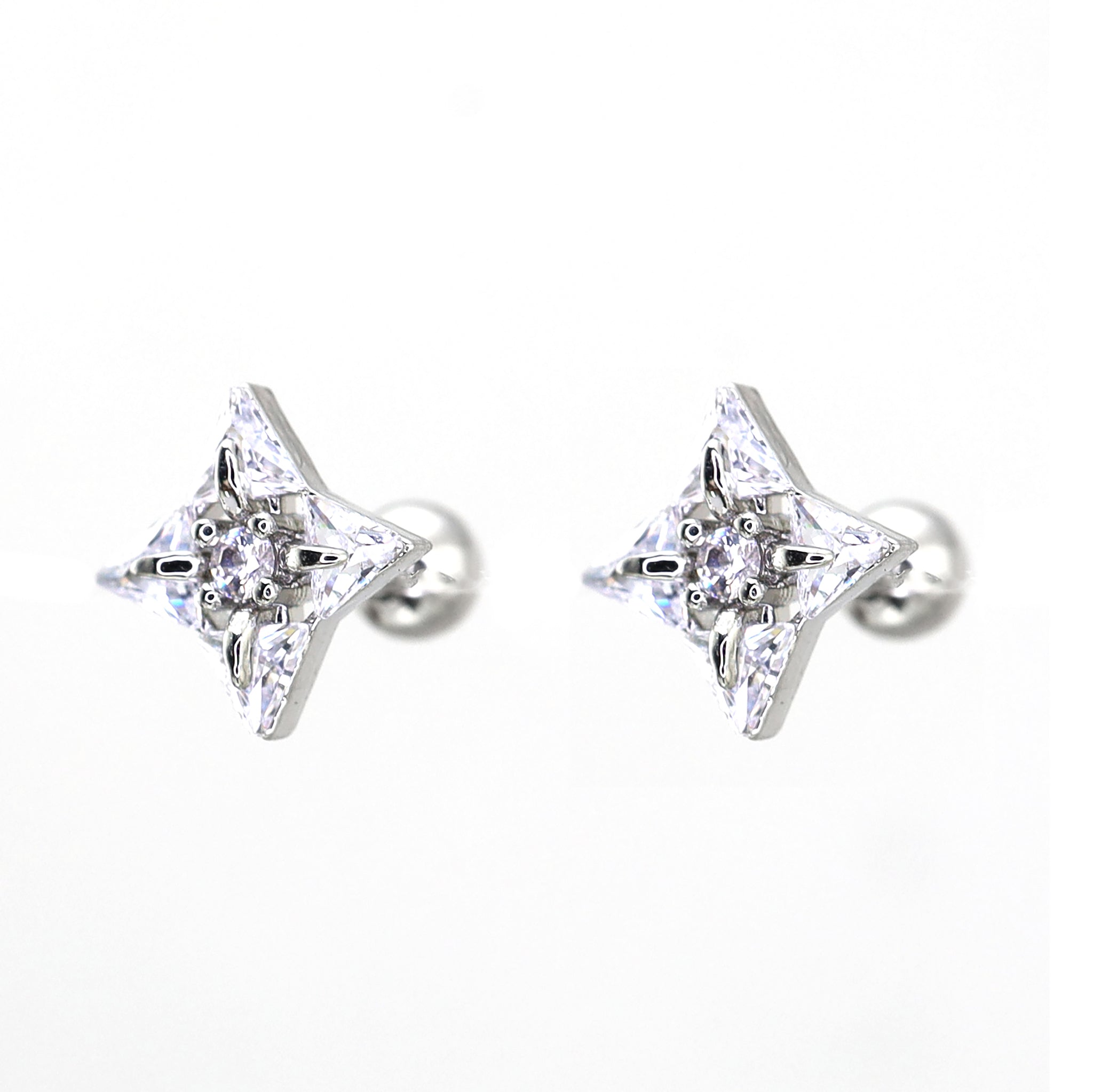 Four-Point Star CZ Thin Gauge Ear Studs ph1