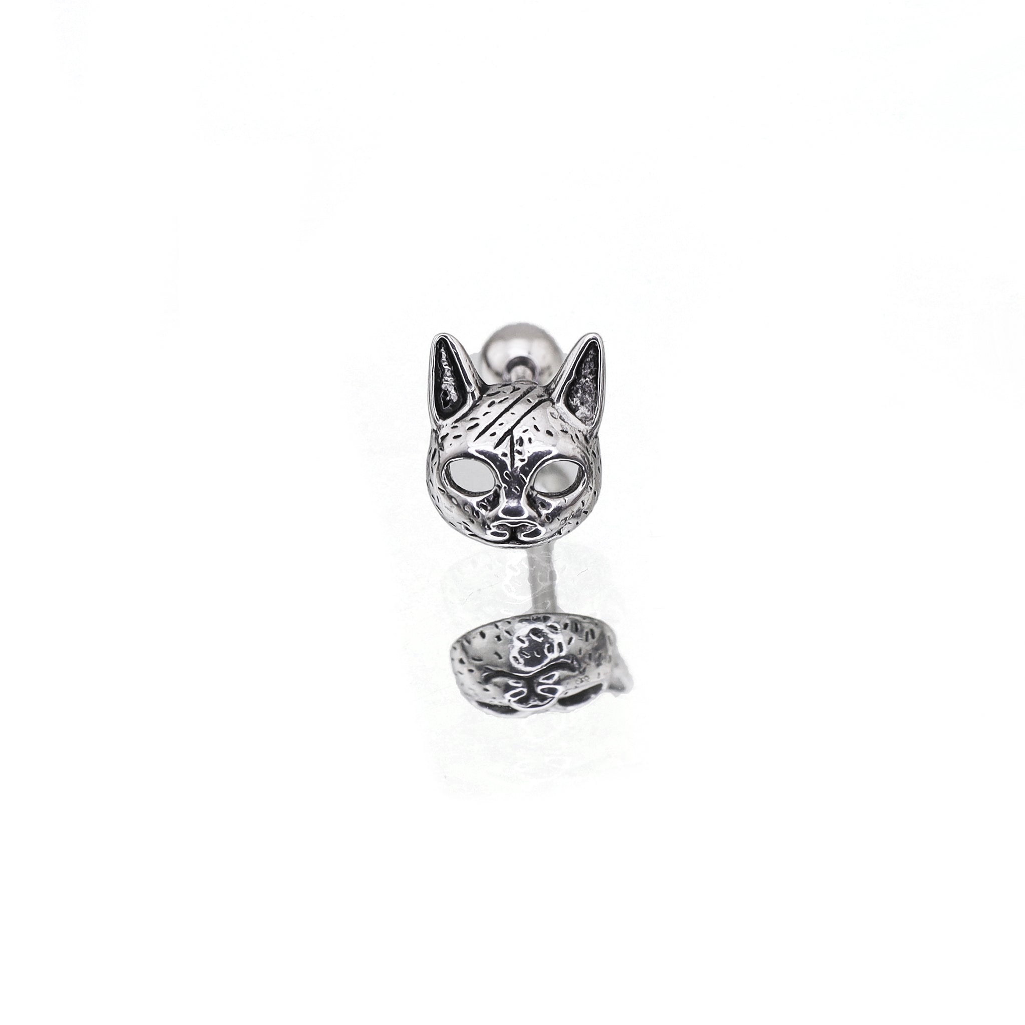 Vintage Openwork Cat Head stainless steel Ear Studs ph1