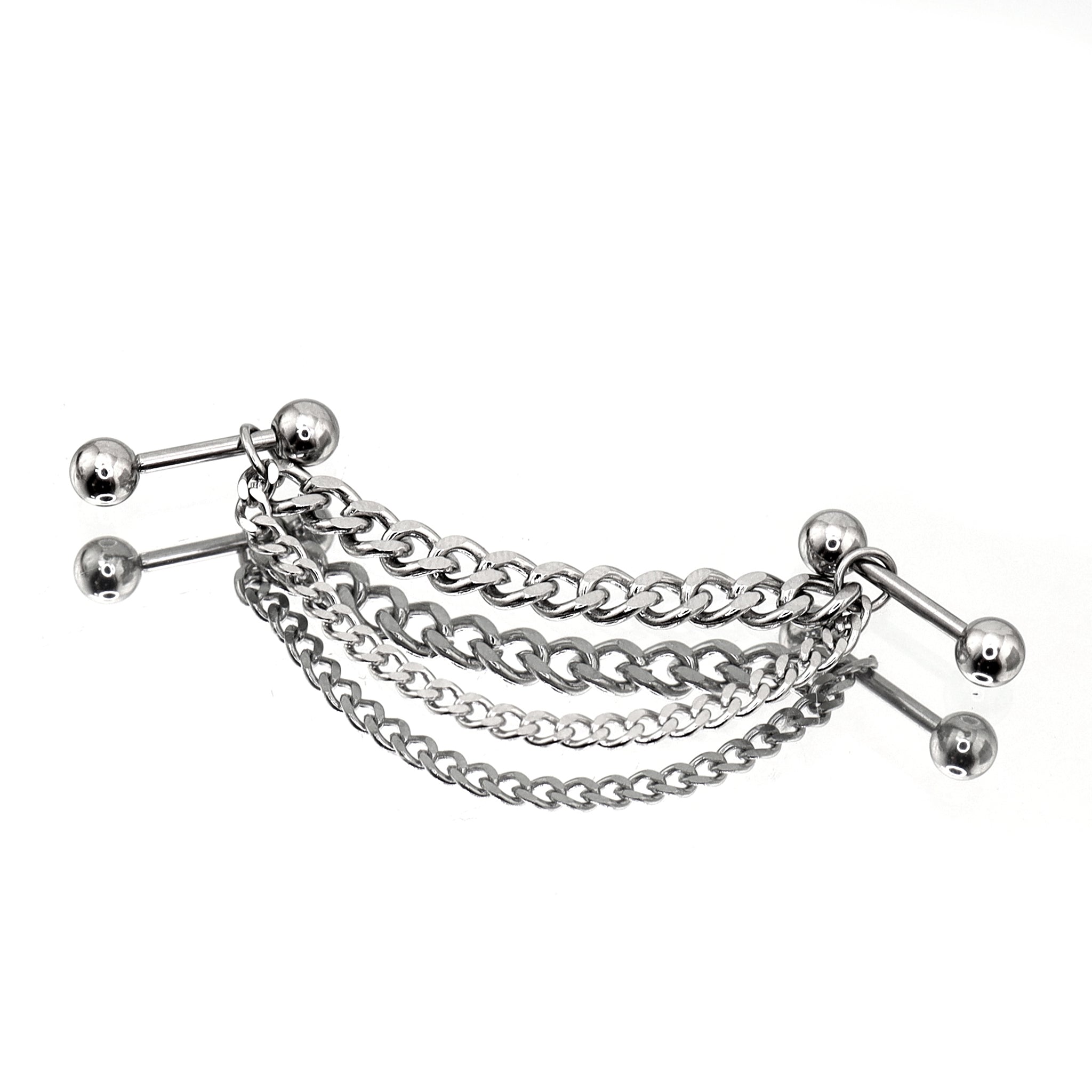 Silver Double Layer Chain stainless steel Ear Studs ph1