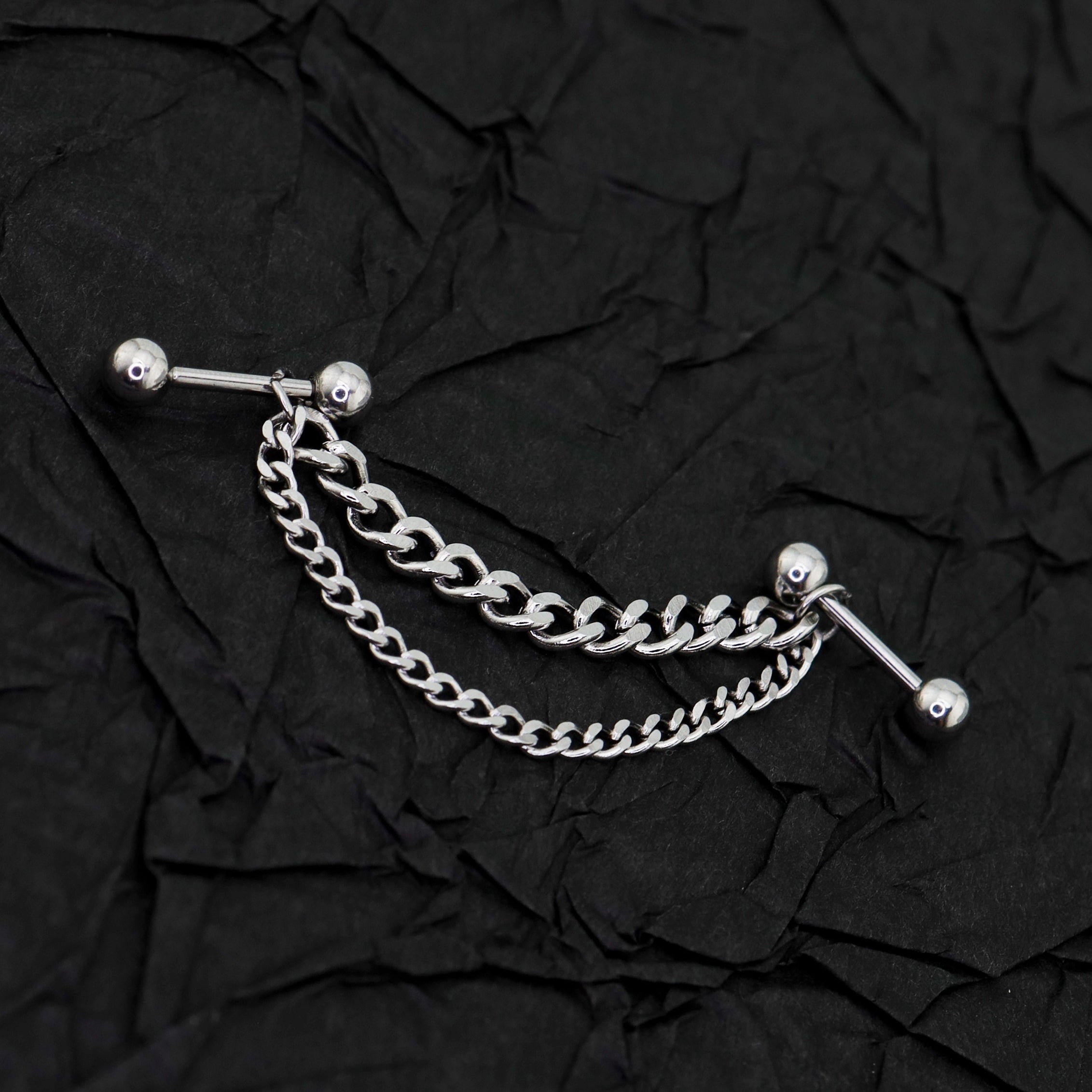 Silver Double Layer Chain stainless steel Ear Studs ph1