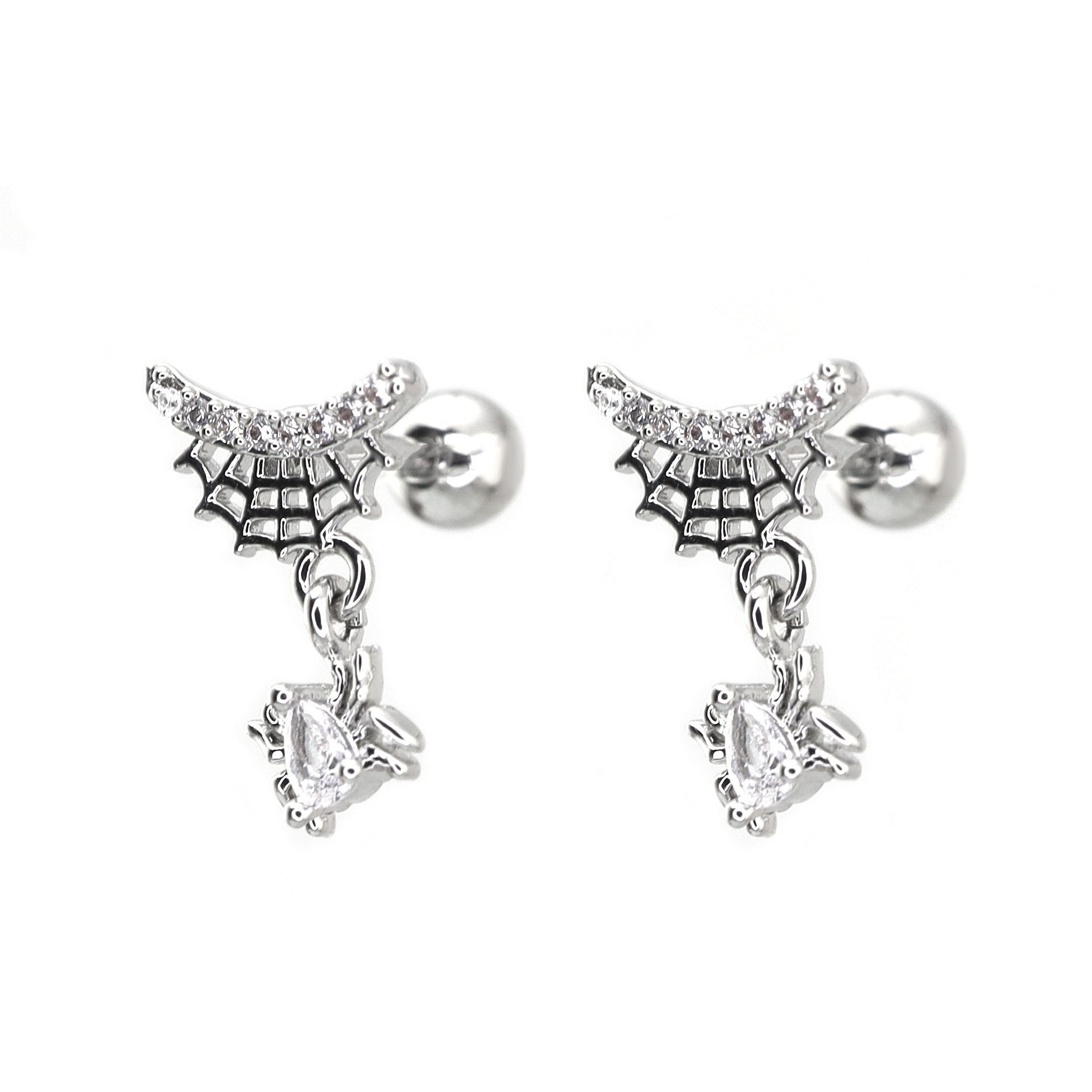 CZ Dangle Spider Web Thin Gauge Ear Studs ph1