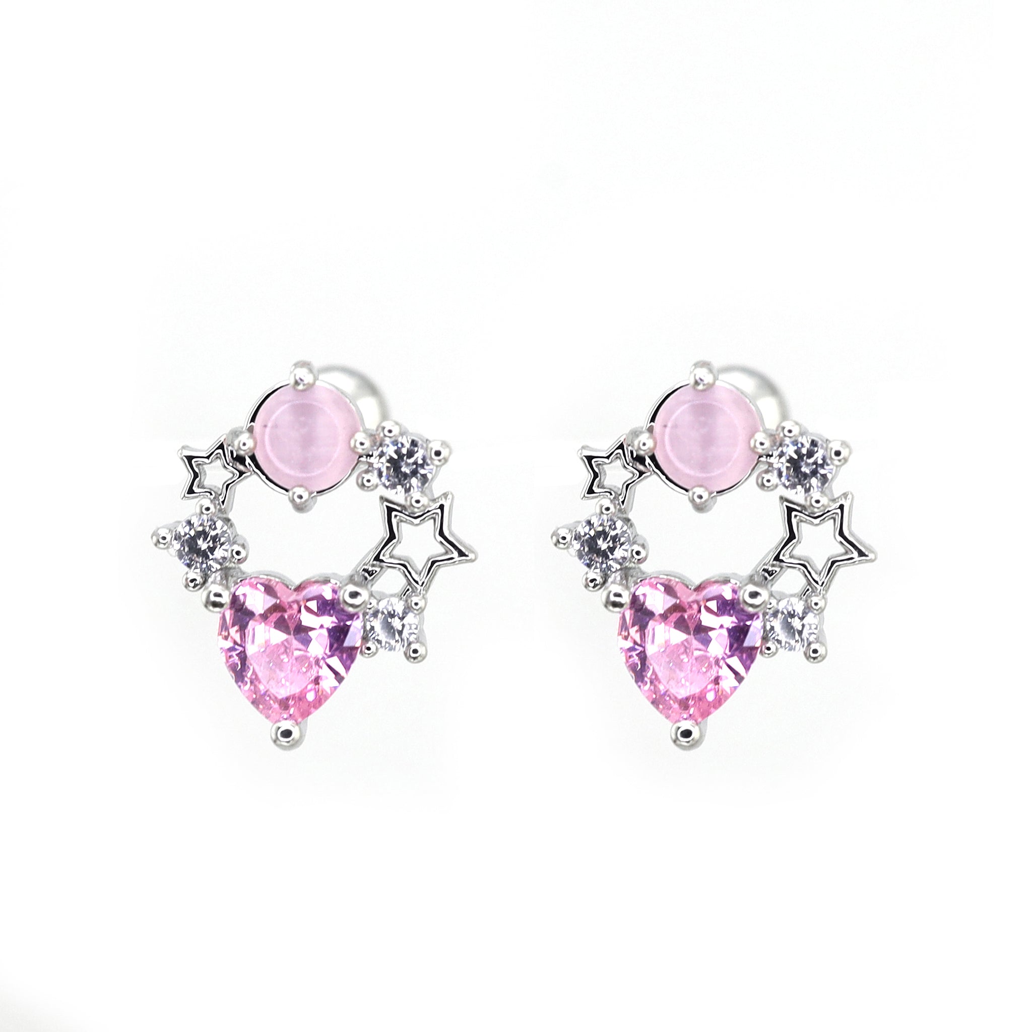 Pink CZ Cat's Eye Floral Halo Ear Studs ph1