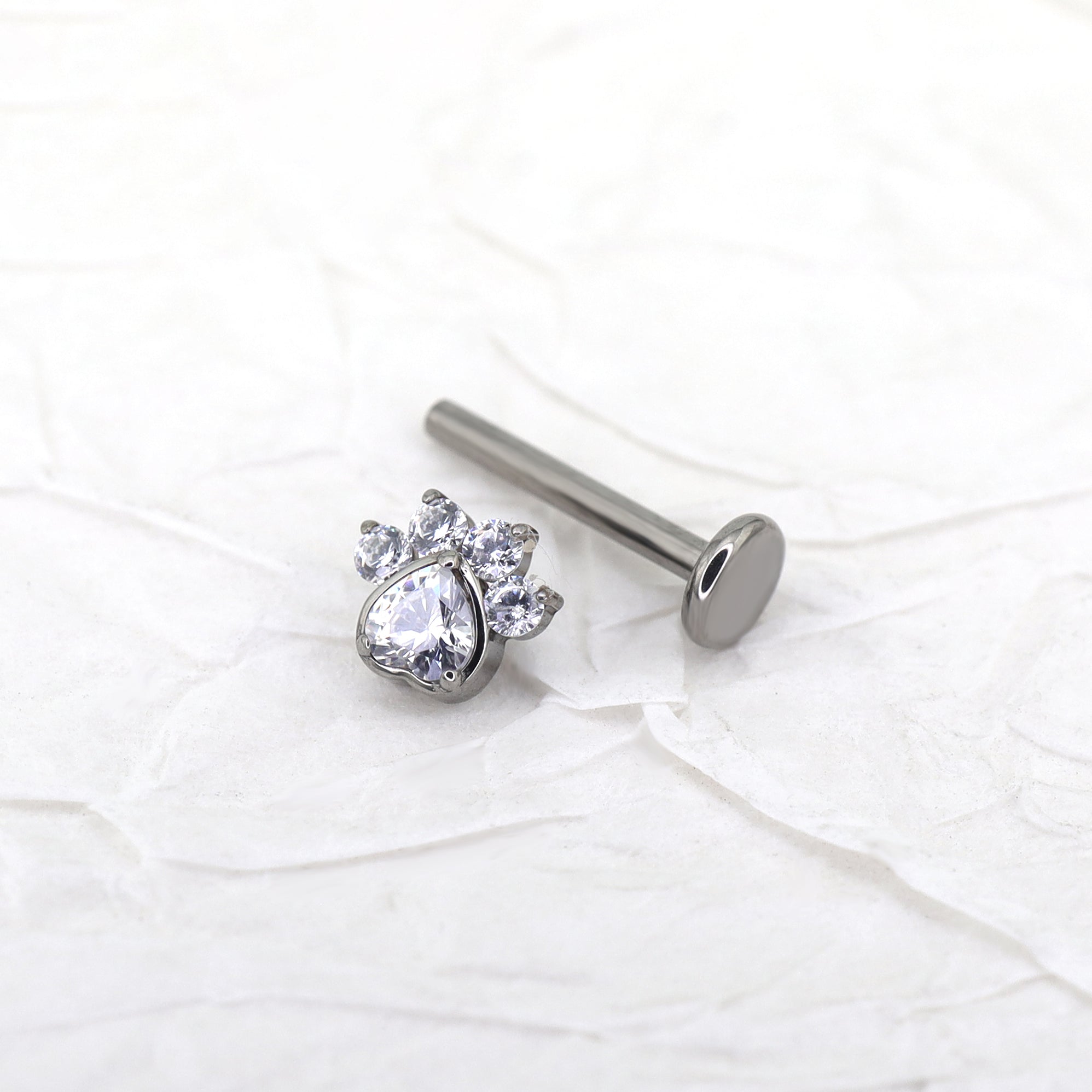 White CZ Cat Paw Titanium Studs ph1