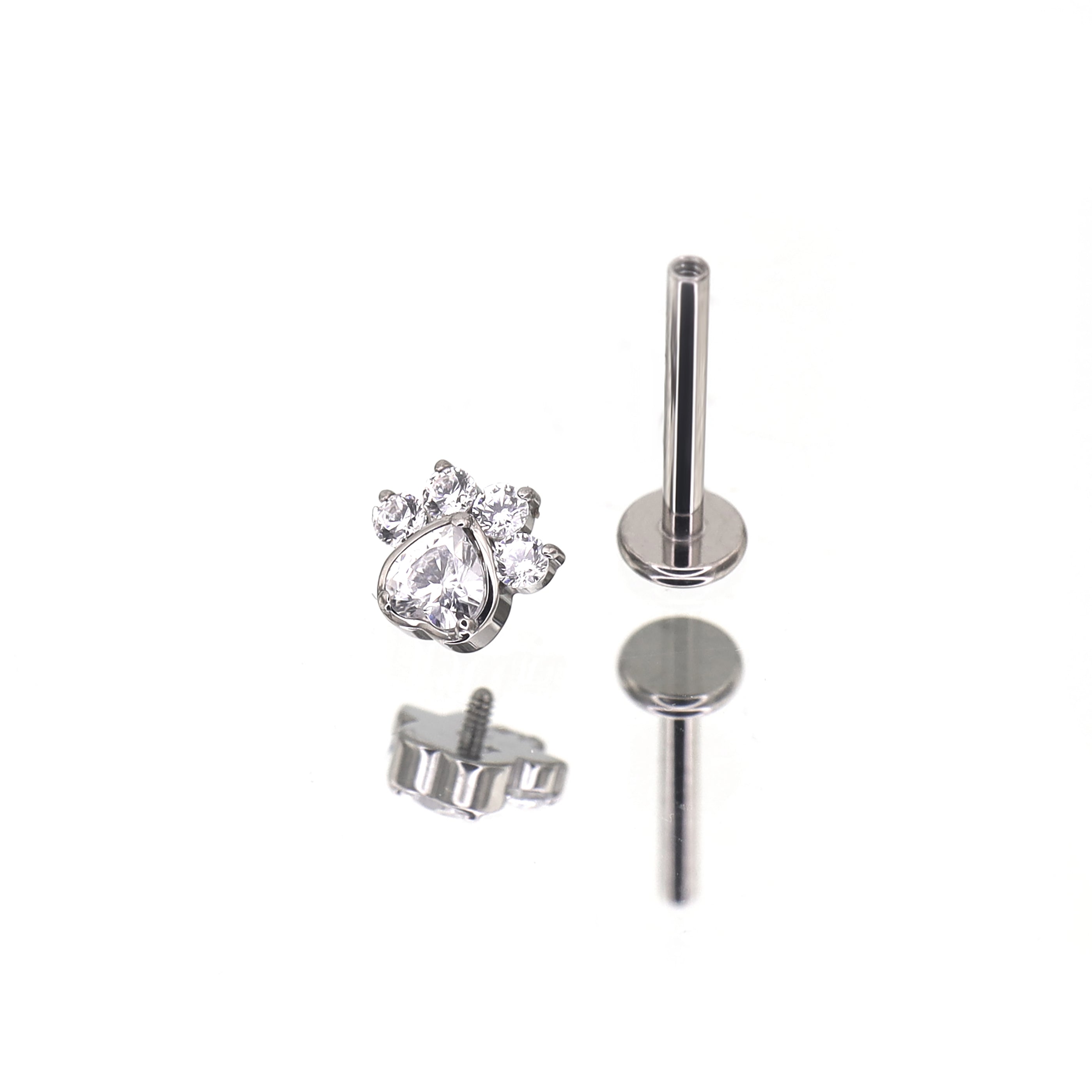 White CZ Cat Paw Titanium Studs ph1