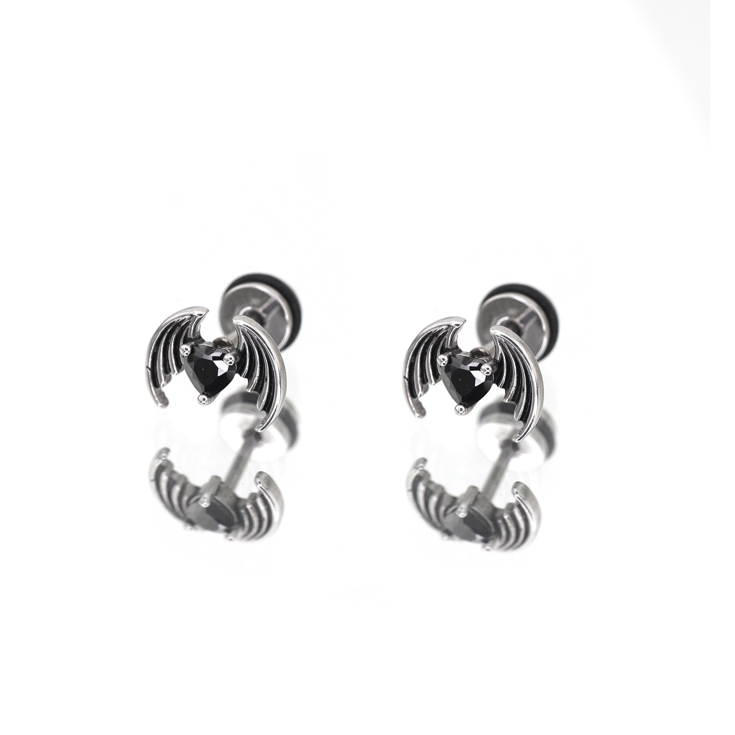 Bat Black CZ stainless steel Ear Stud