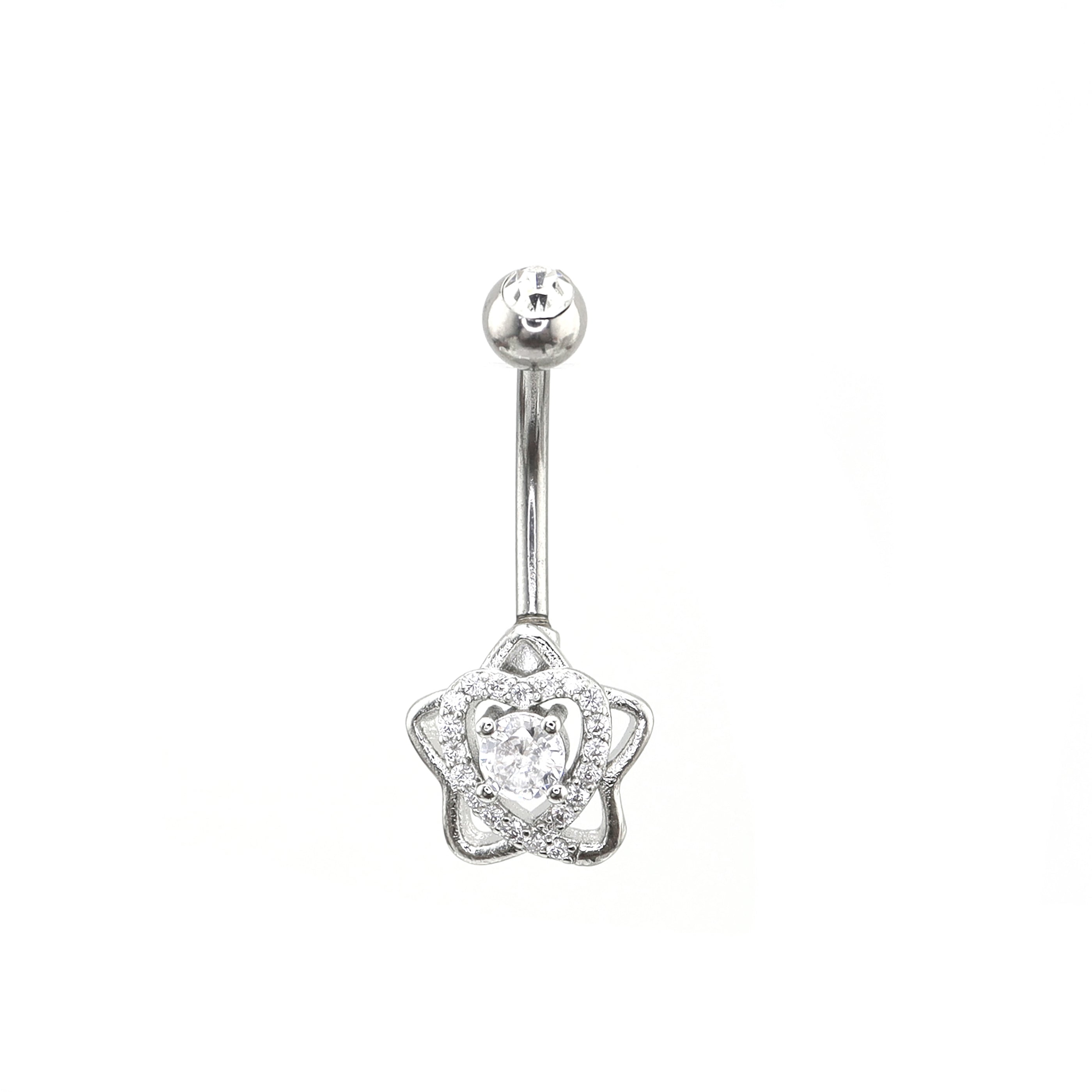 Openwork Pentagram CZ stainless steel Navel Ring ph1