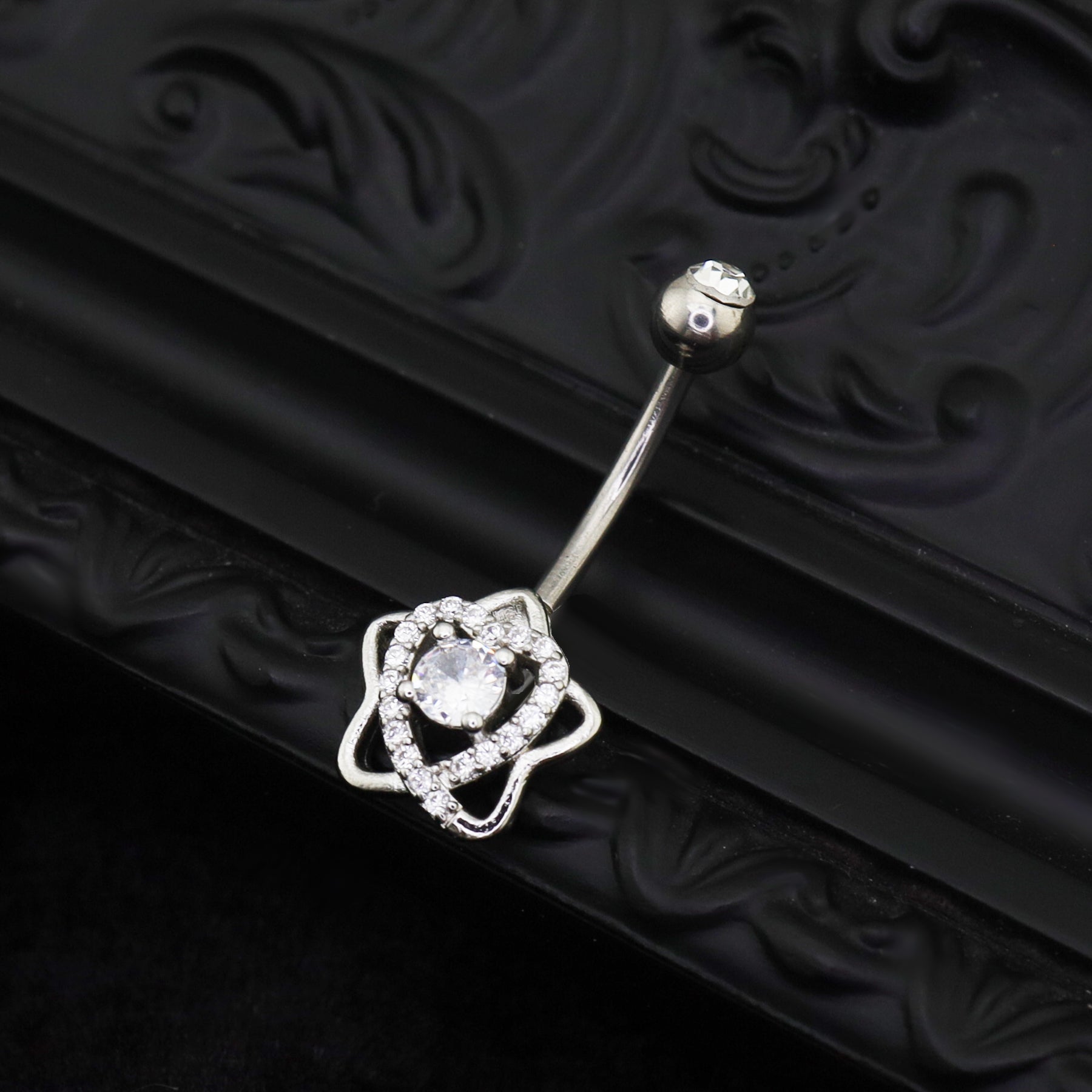 Openwork Pentagram CZ stainless steel Navel Ring ph1