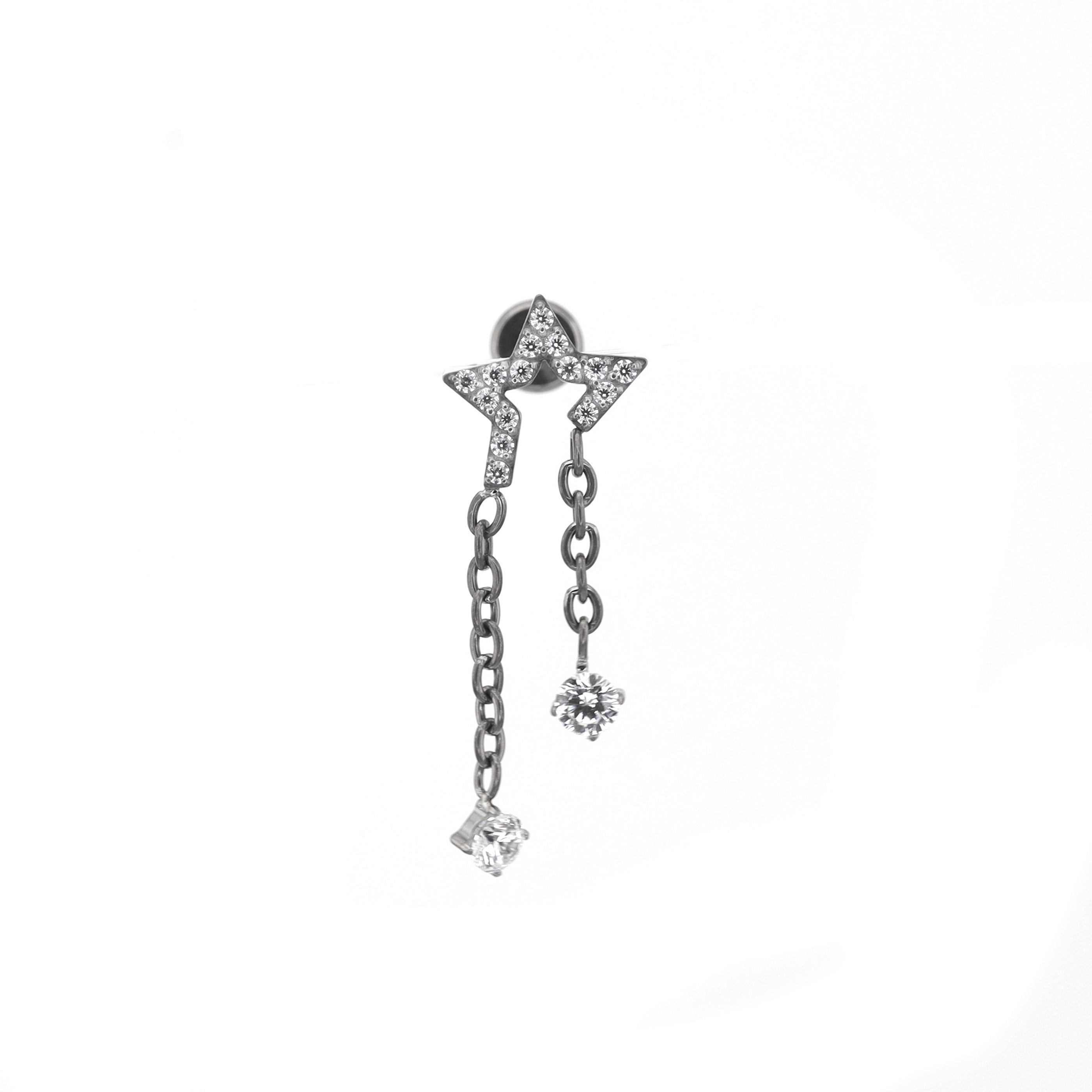Pentagram CZ Internally Threaded Titanium Dangle Ear Stud ph1
