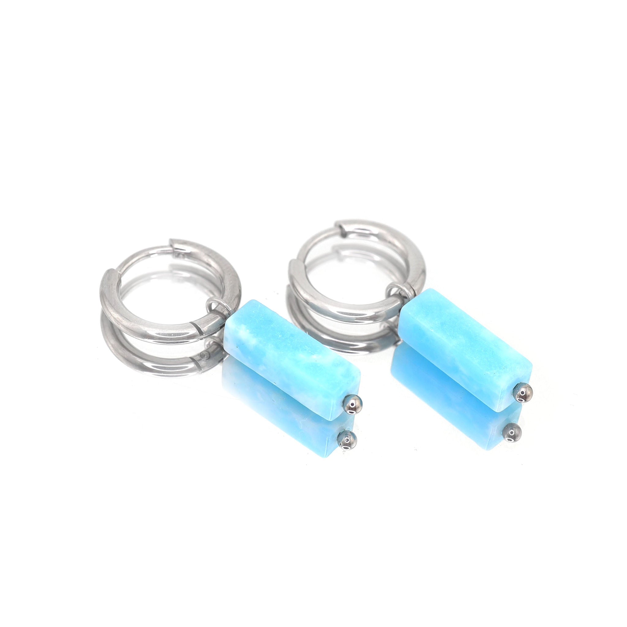 Blue Simulated Jade stainless steel Pendant Ear Ring ph1