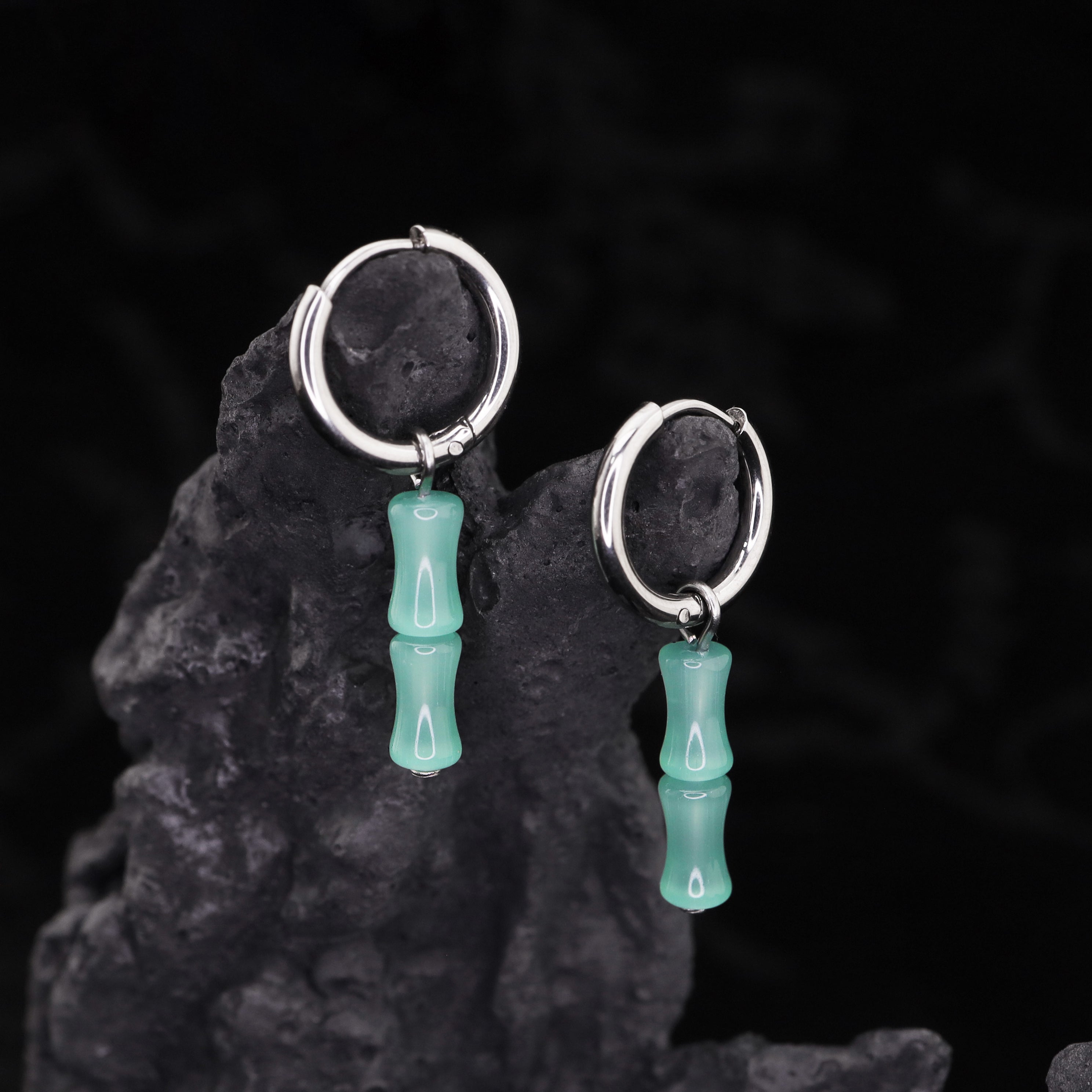 PAIR OF Bamboo Segment stainless steel Pendant Ear Ring ph1
