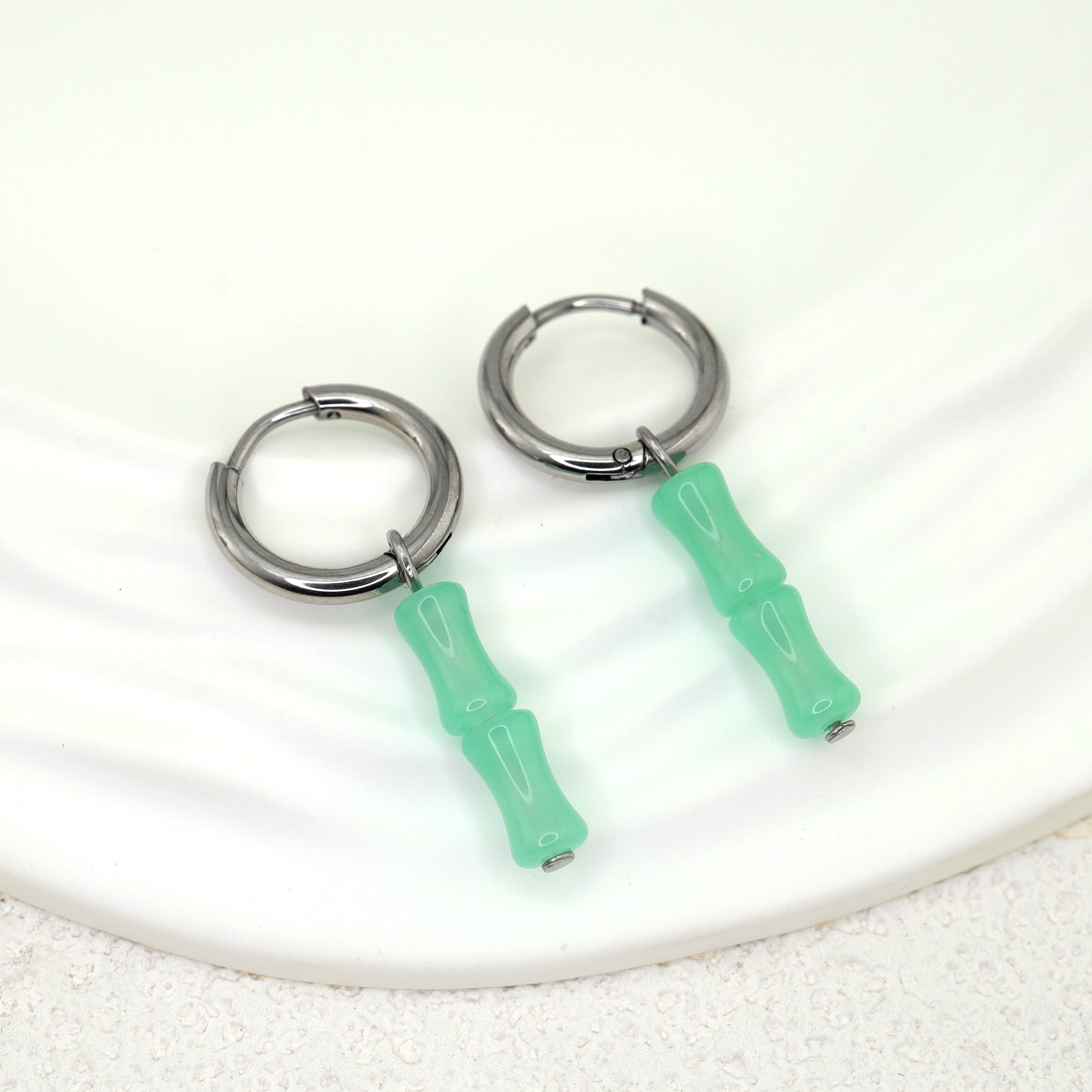 PAIR OF Bamboo Segment stainless steel Pendant Ear Ring ph1