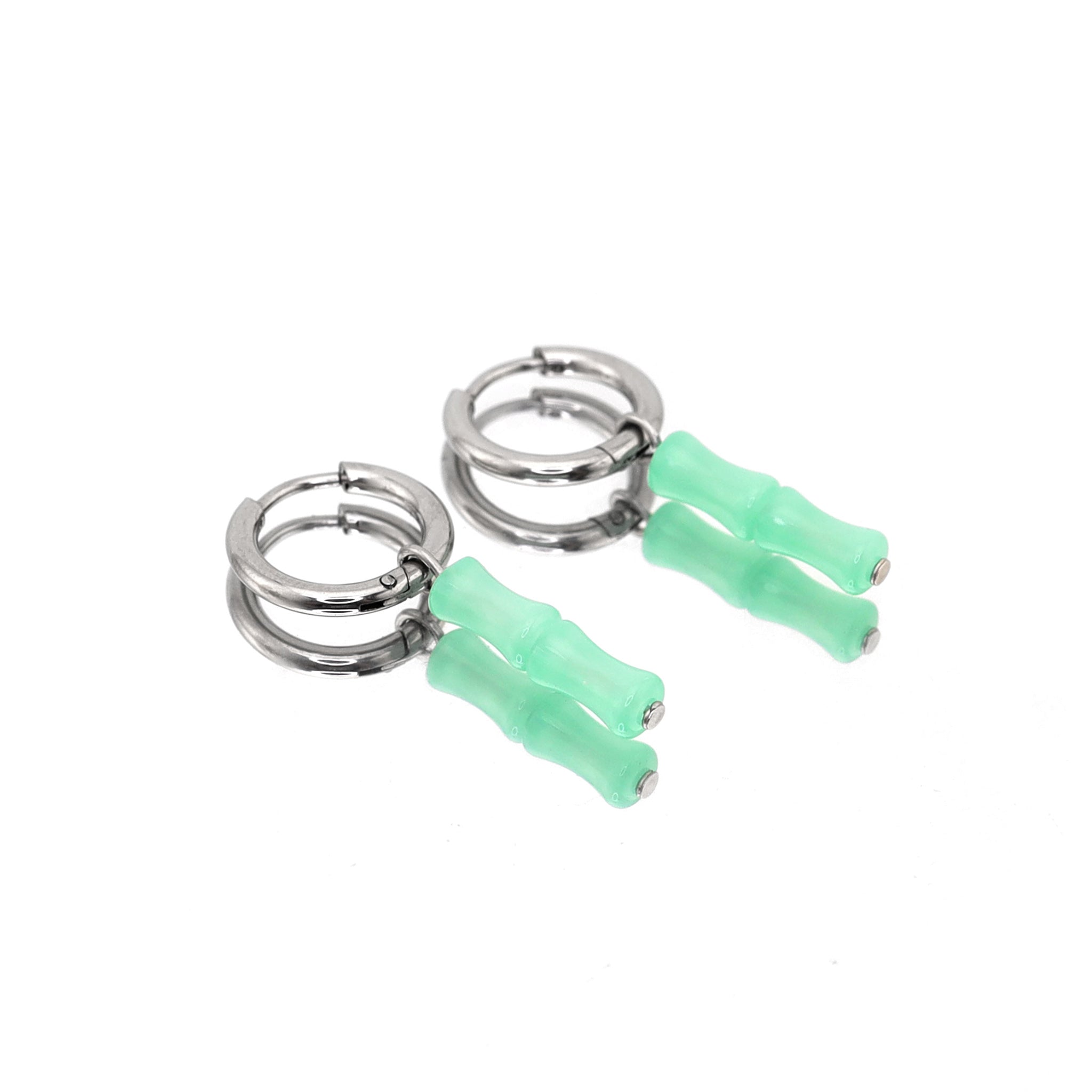 PAIR OF Bamboo Segment stainless steel Pendant Ear Ring ph1