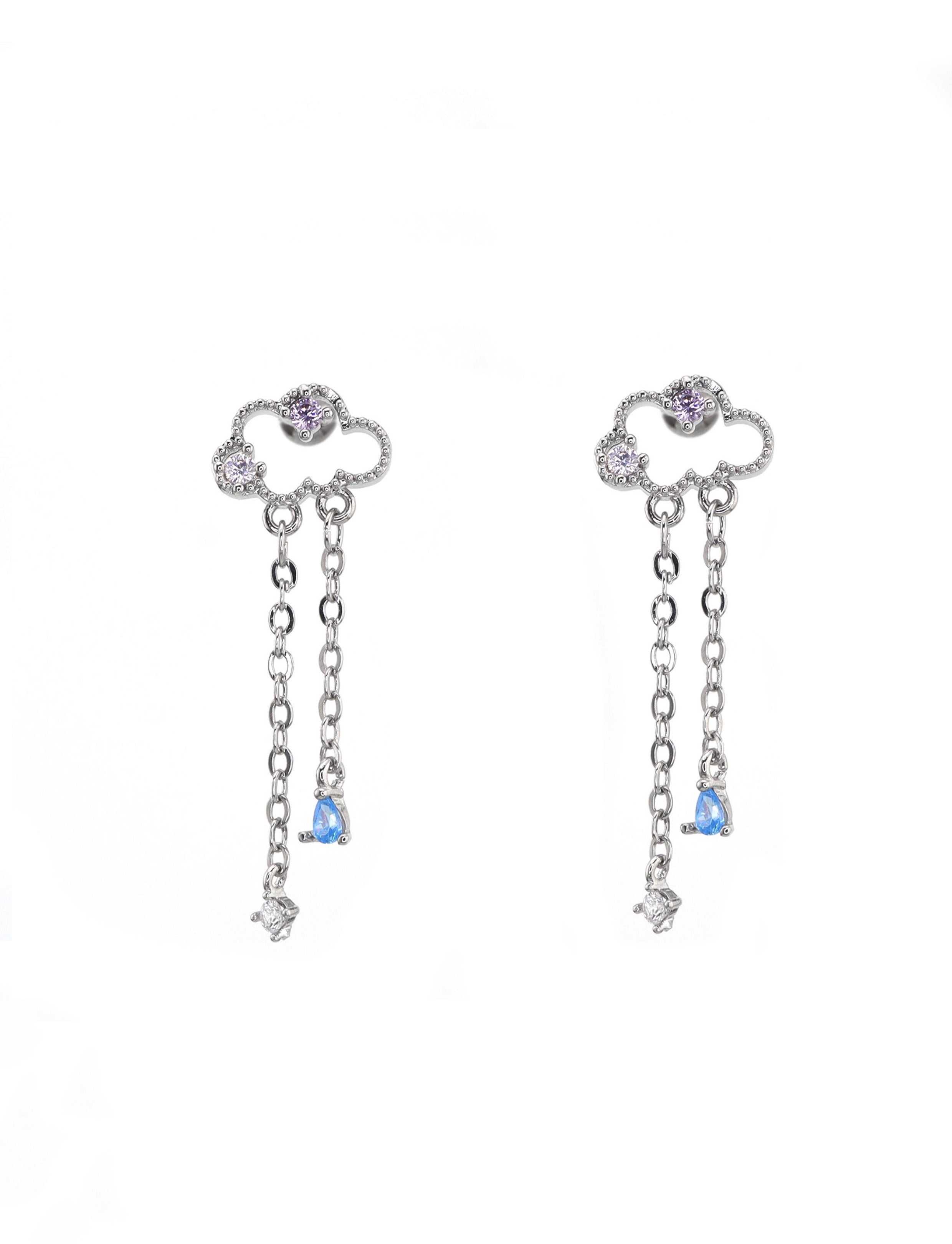 Thin Gauge Cloud & Raindrop Pendant Ear Stud ph1