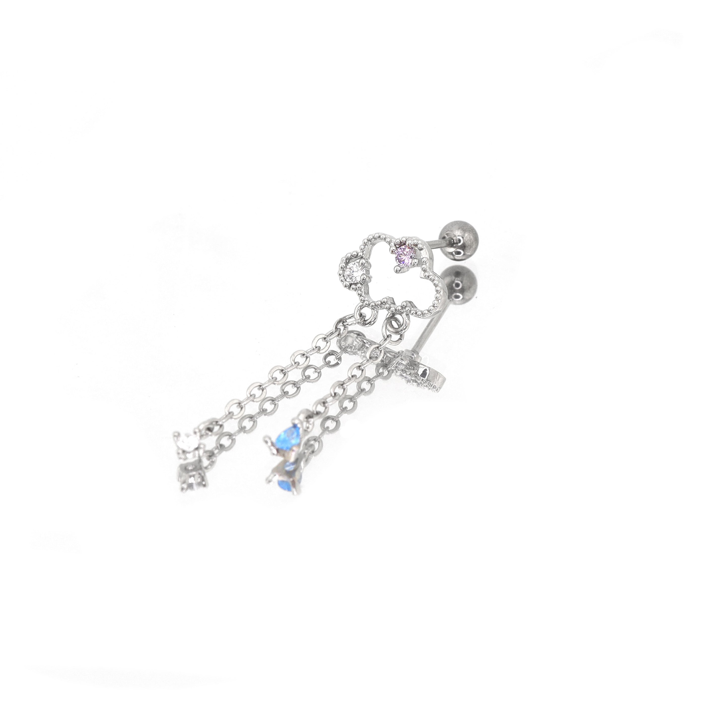 Thin Gauge Cloud & Raindrop Pendant Ear Stud ph1
