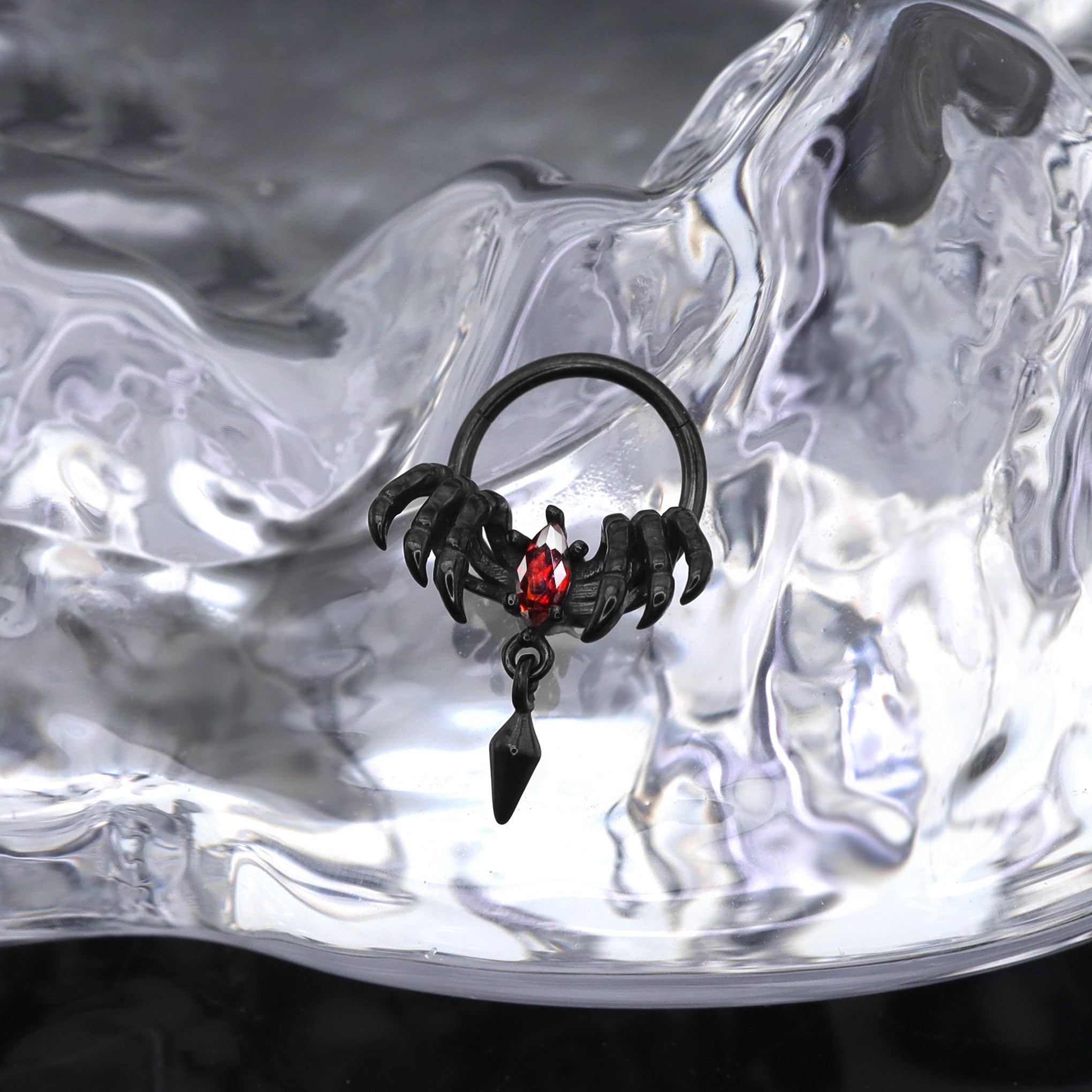 Skeleton Hand Red CZ Pendant Septum Ring ph1