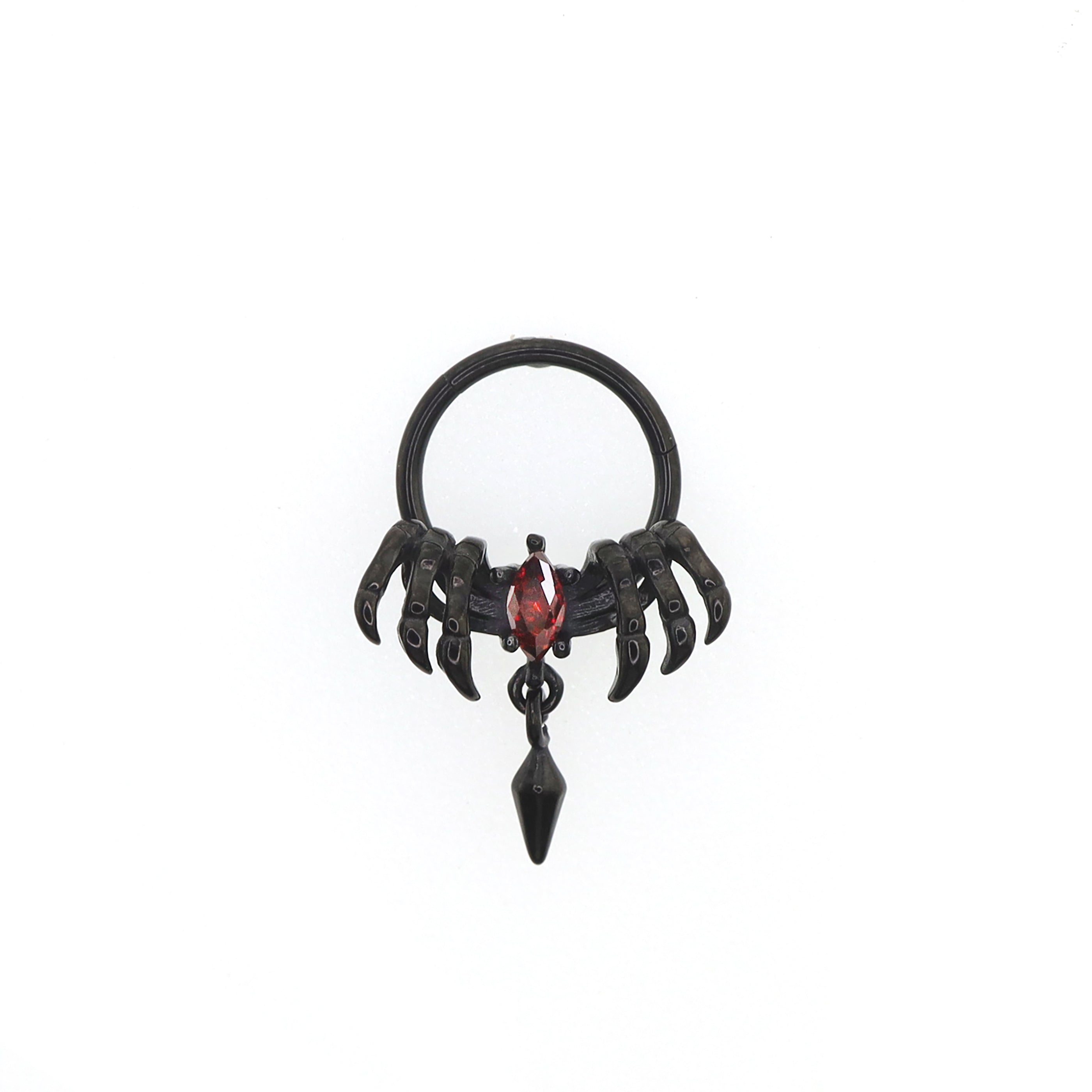 Skeleton Hand Red CZ Pendant Septum Ring ph1