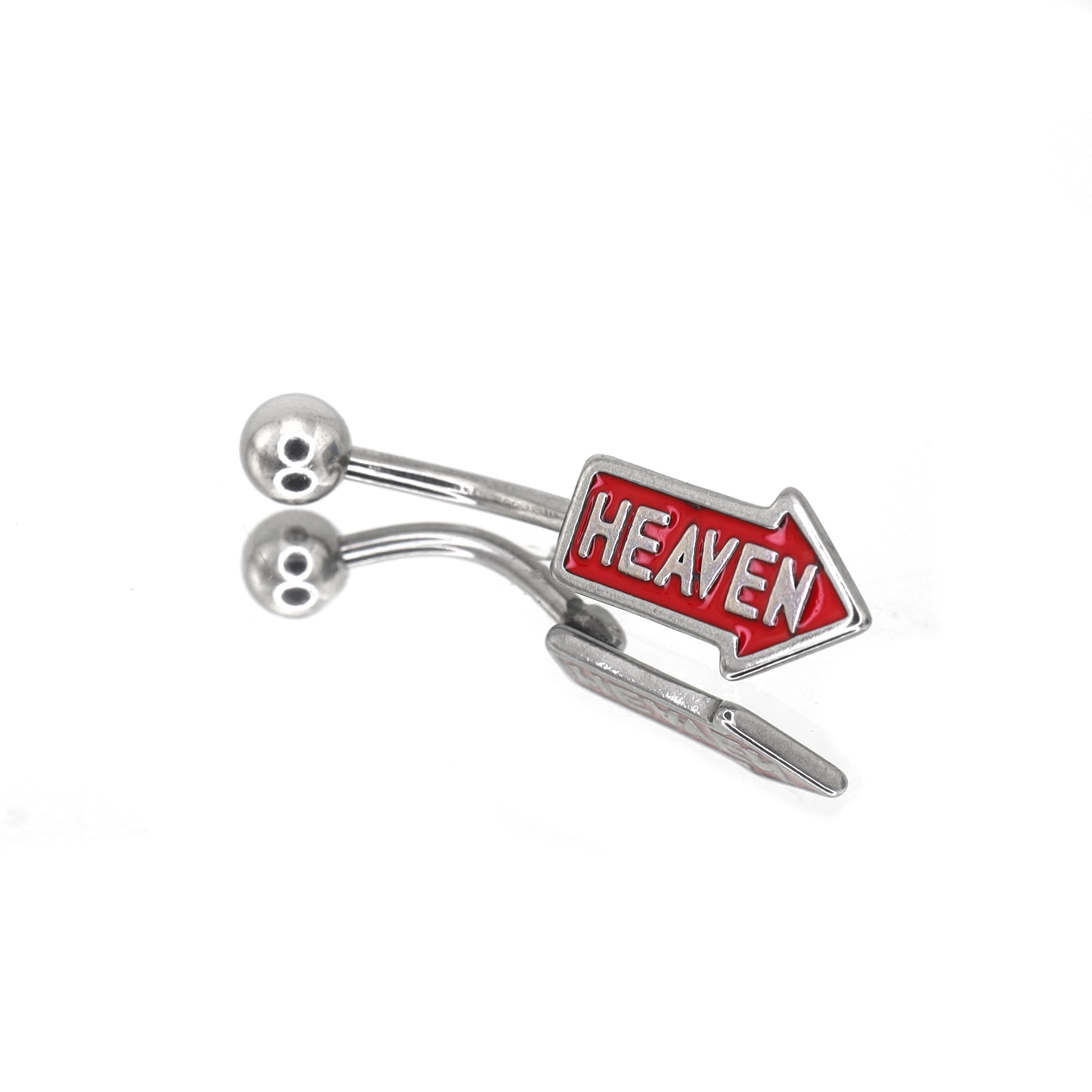 Red Arrow "HEAVEN" Text Belly Ring ph1