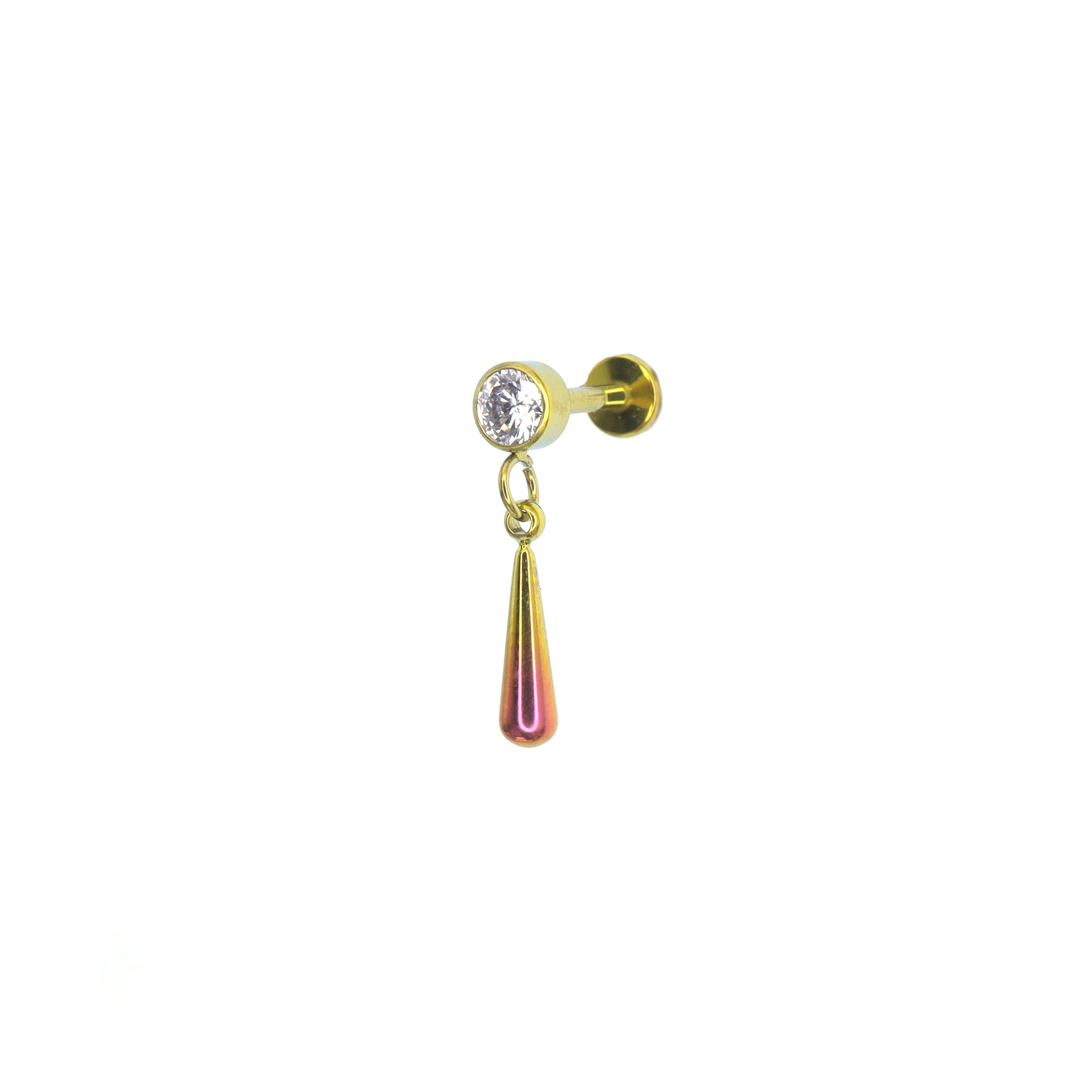 CZ Teardrop Dangle Titanium Ear Studs