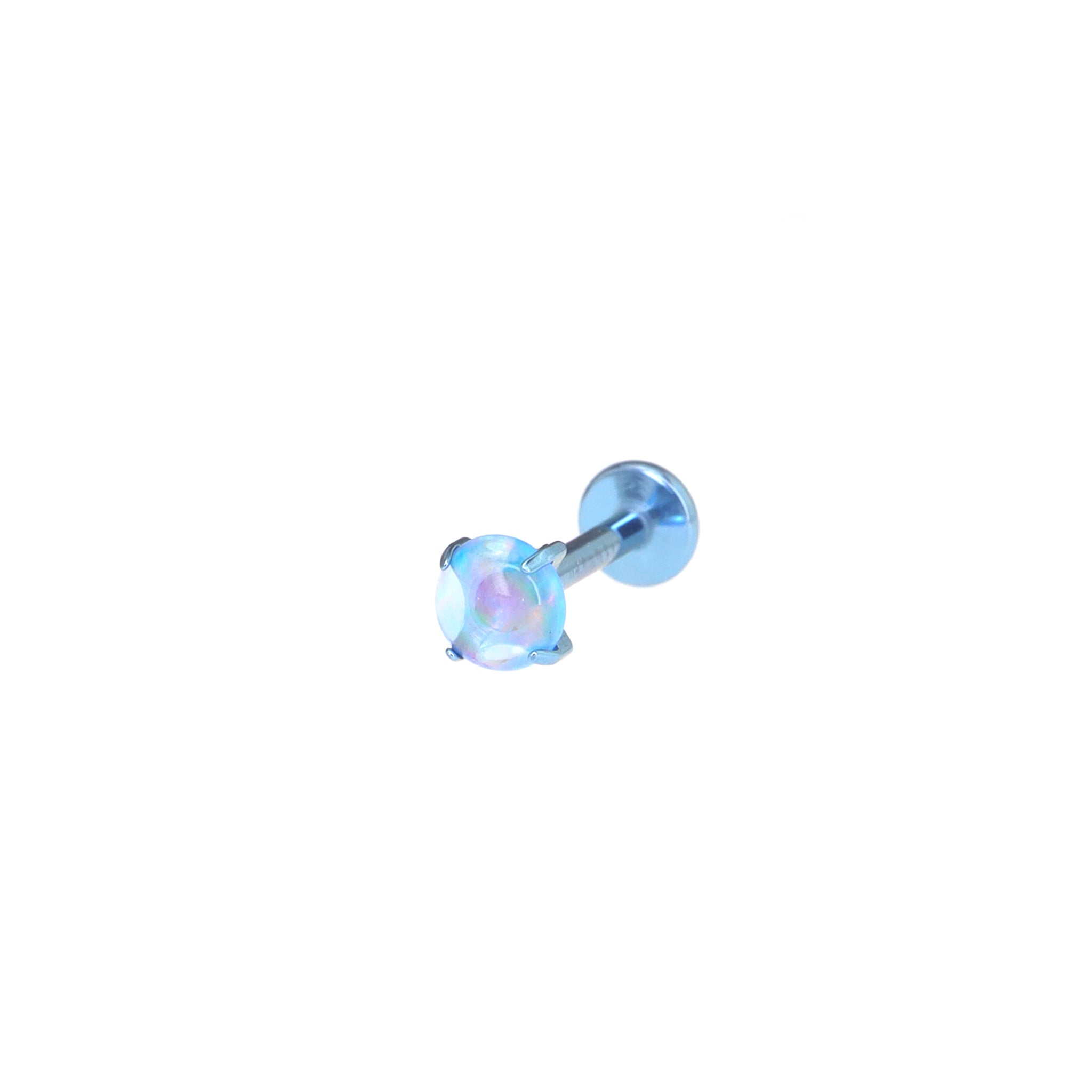 Flat Back Prong-Set Opal Titanium Labret Studs