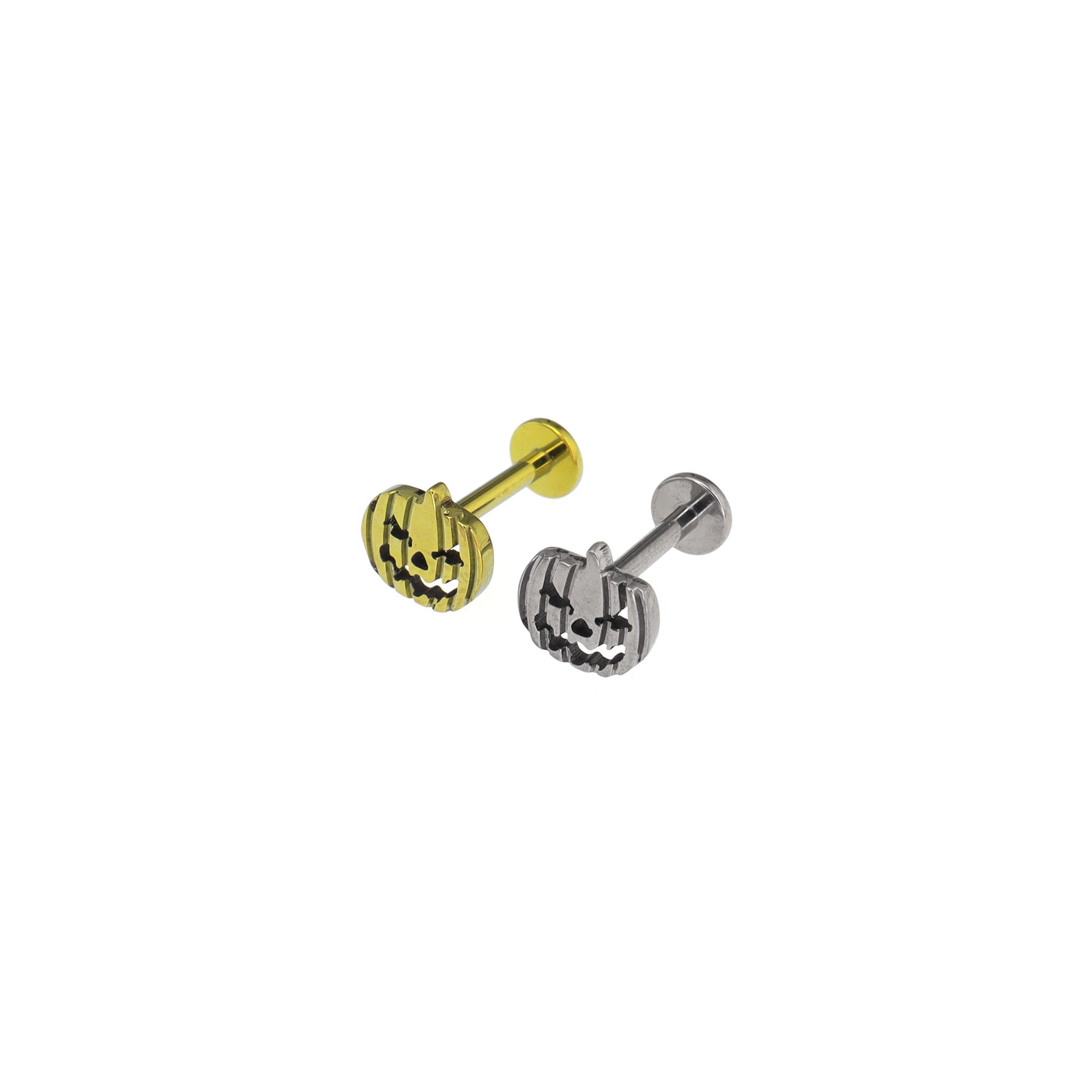 Engraved Pumpkin Head Titanium Ear Studs